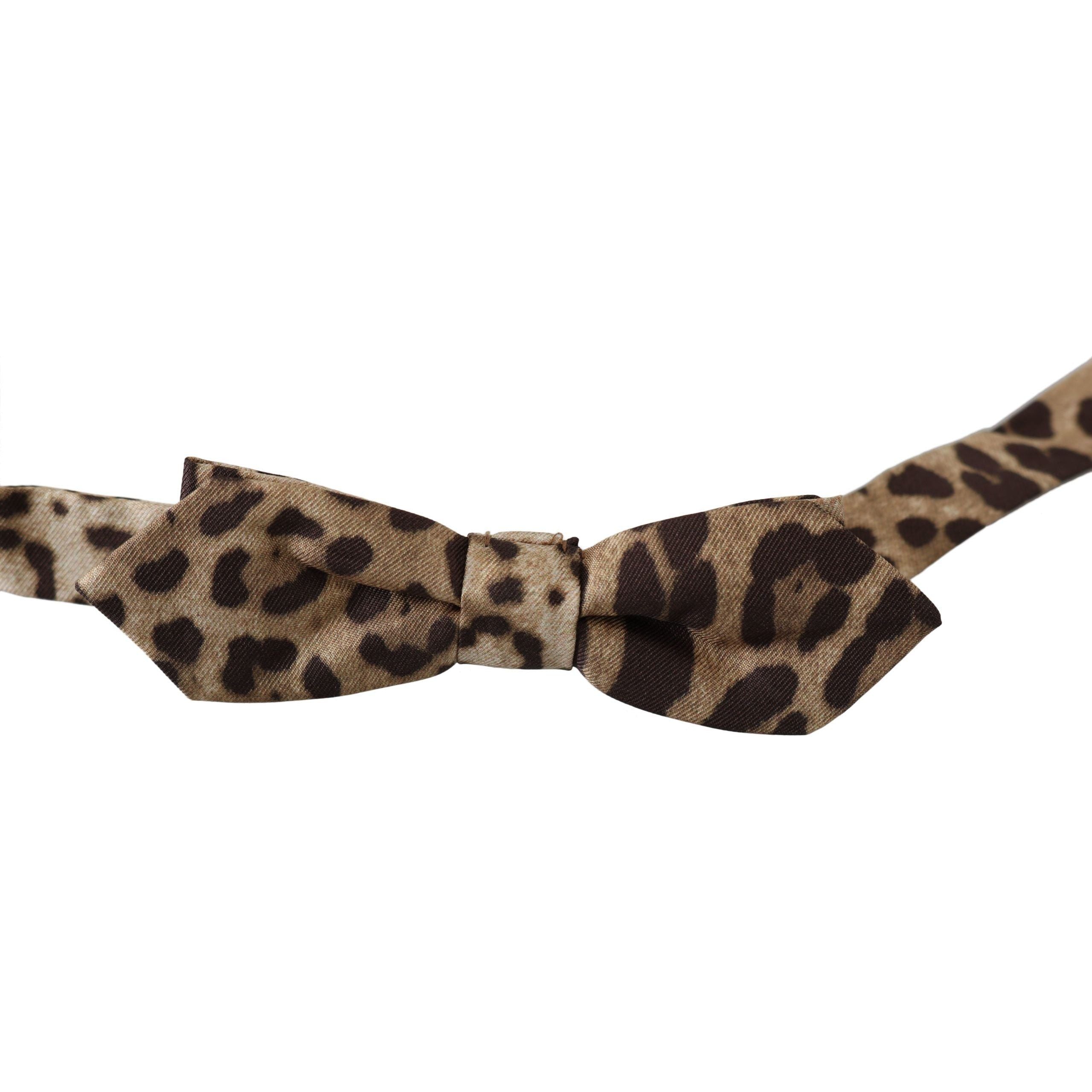 Dolce & Gabbana Brown Silk Leopard Print Bow Tie