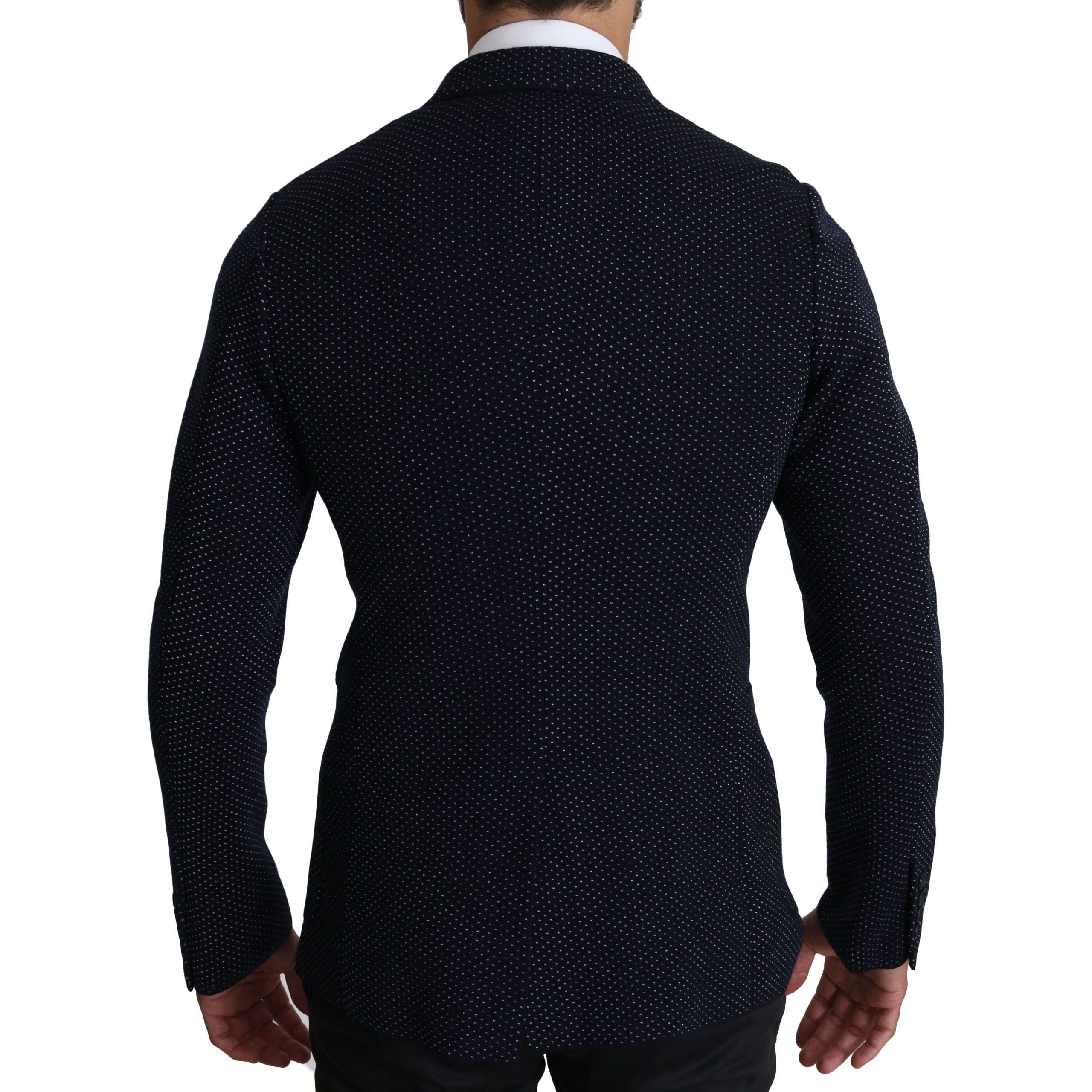 Dolce & Gabbana Dark Blue Wool Dotted Slim-Fit Blazer
