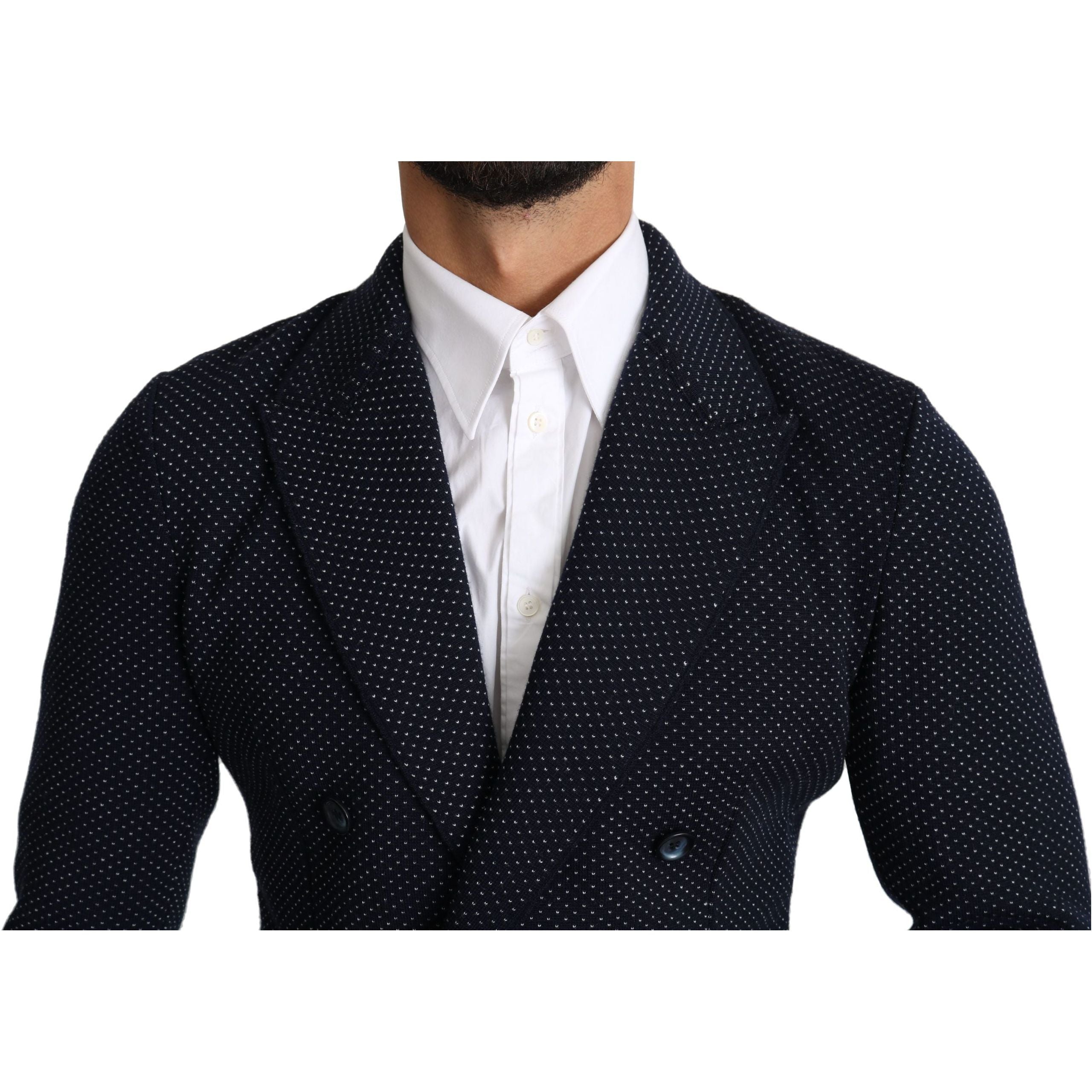 Dolce & Gabbana Dark Blue Wool Dotted Slim-Fit Blazer