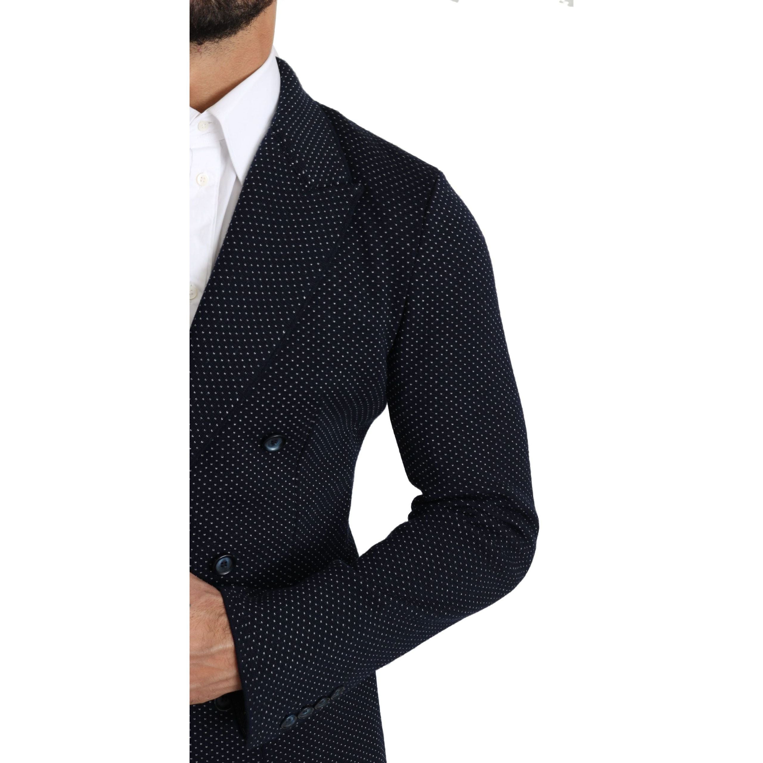 Dolce & Gabbana Dark Blue Wool Dotted Slim-Fit Blazer