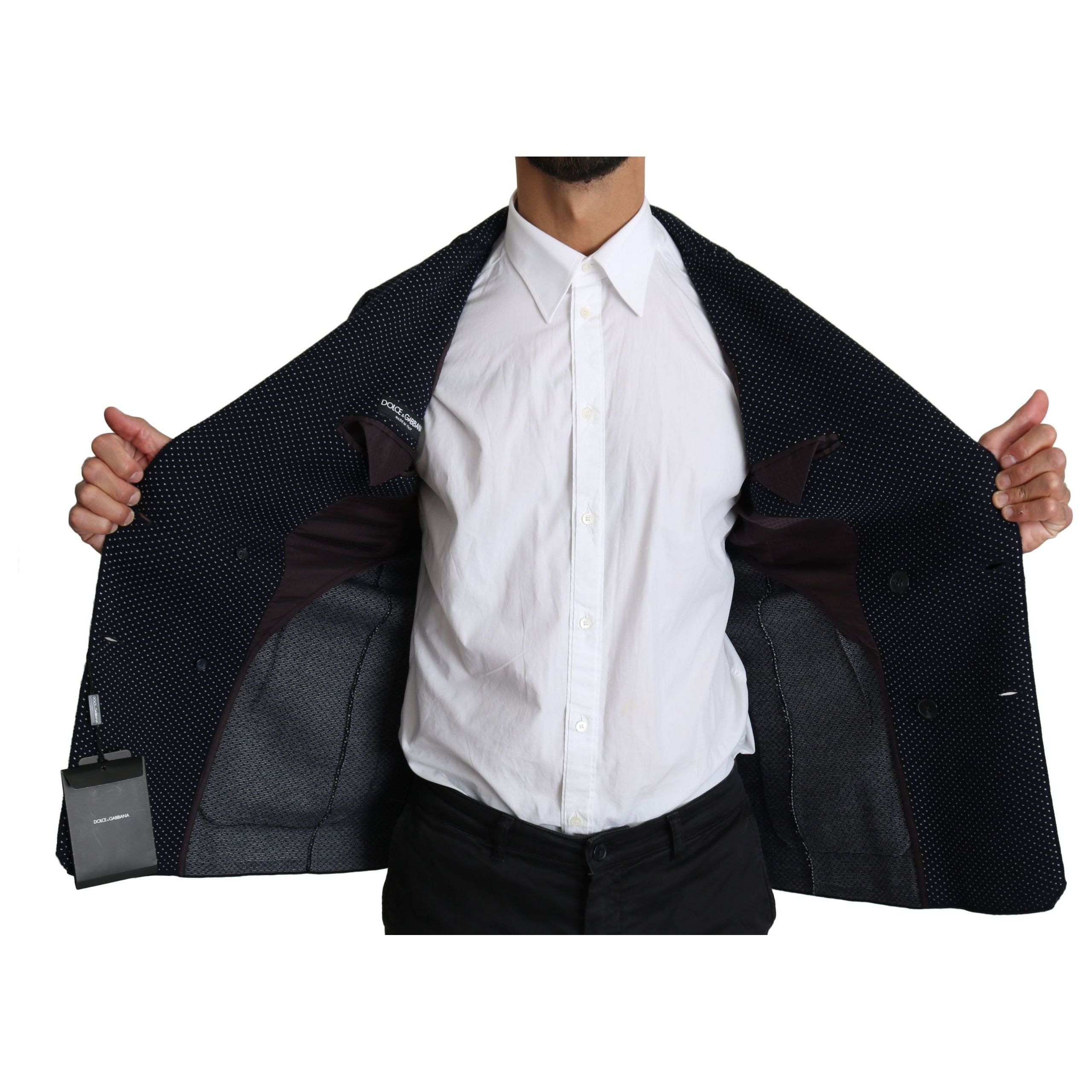 Dolce & Gabbana Dark Blue Wool Dotted Slim-Fit Blazer