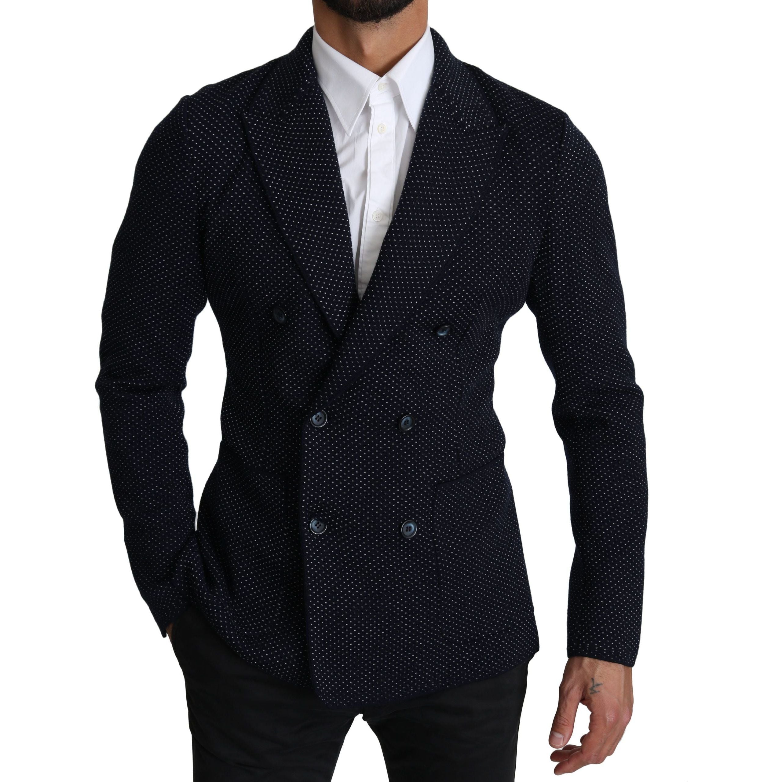 Dolce & Gabbana Dark Blue Wool Dotted Slim-Fit Blazer