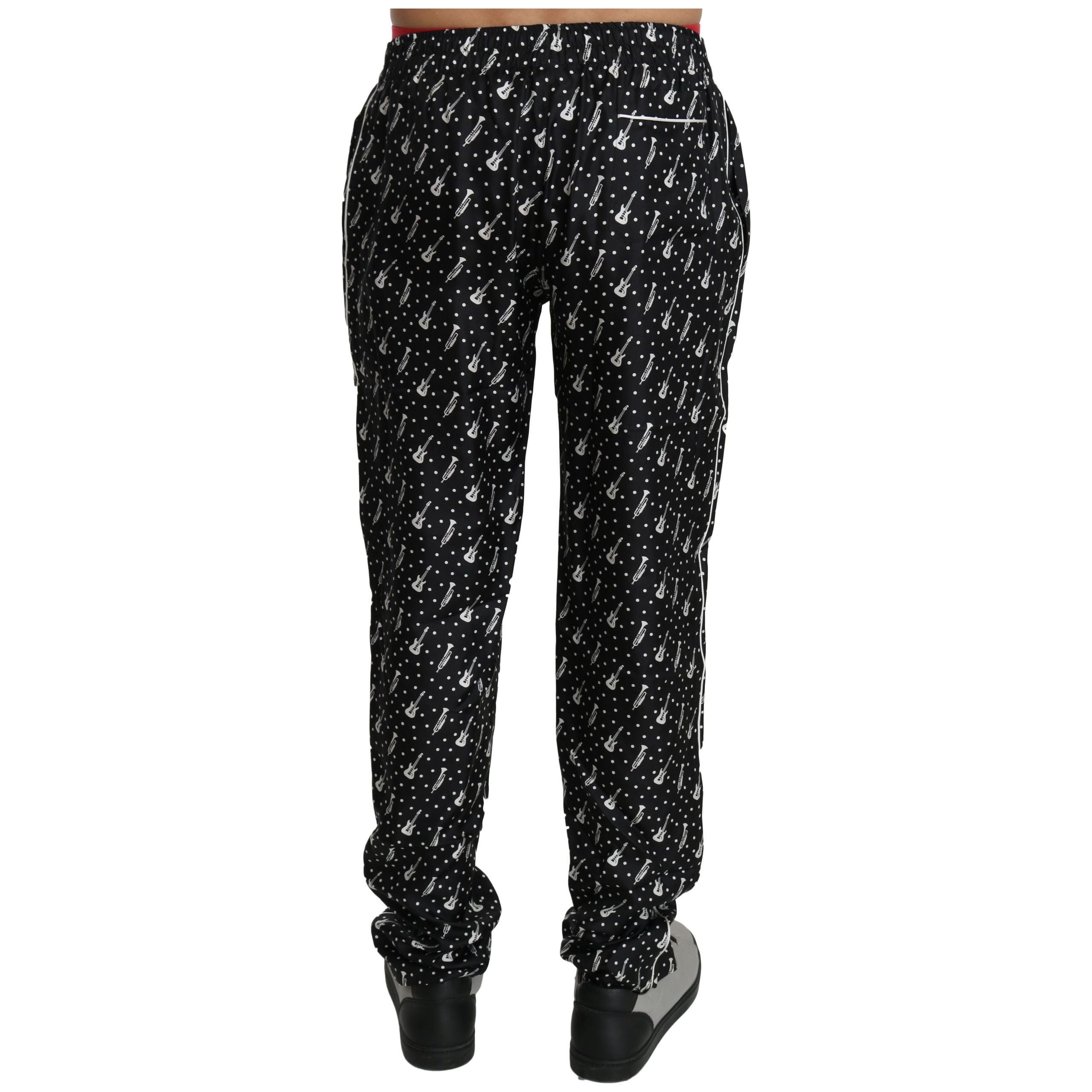 Dolce & Gabbana Black Silk Musical Instrument Print Pants