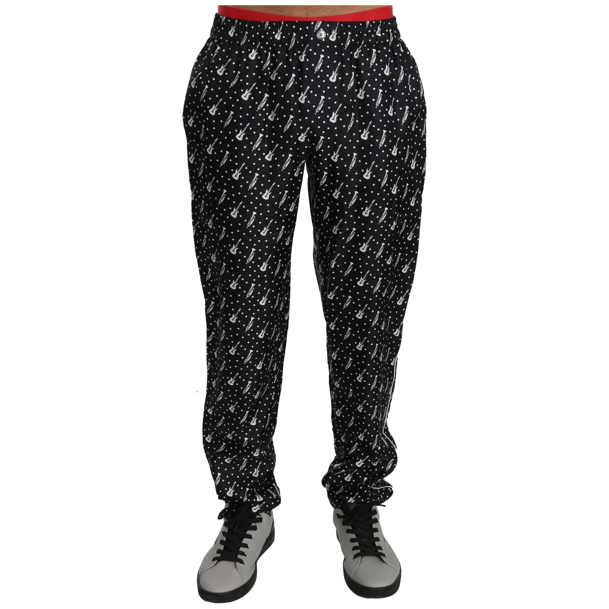 Dolce & Gabbana Black Silk Musical Instrument Print Pants