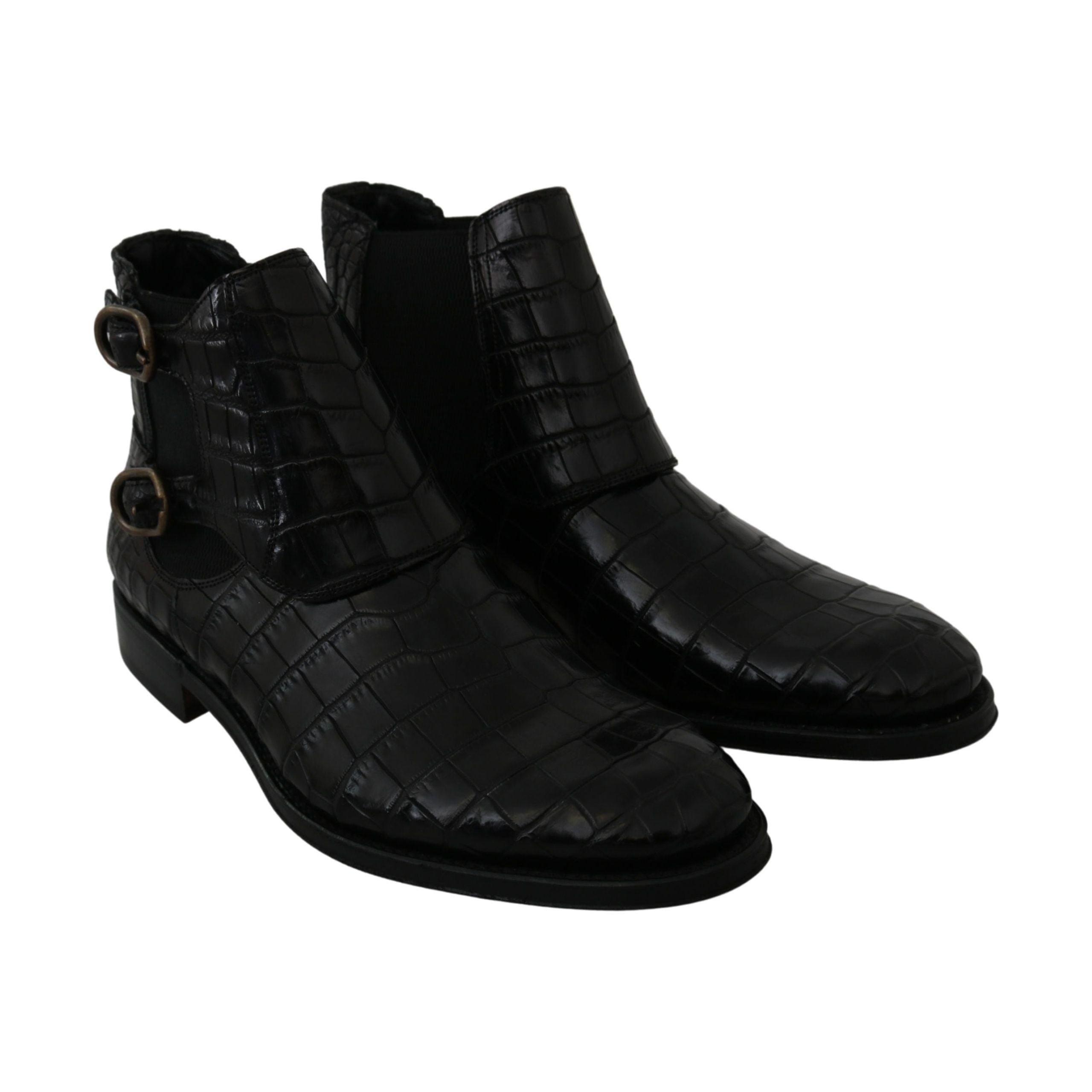 Dolce & Gabbana Black Exotic Leather Derby Brogue Boots