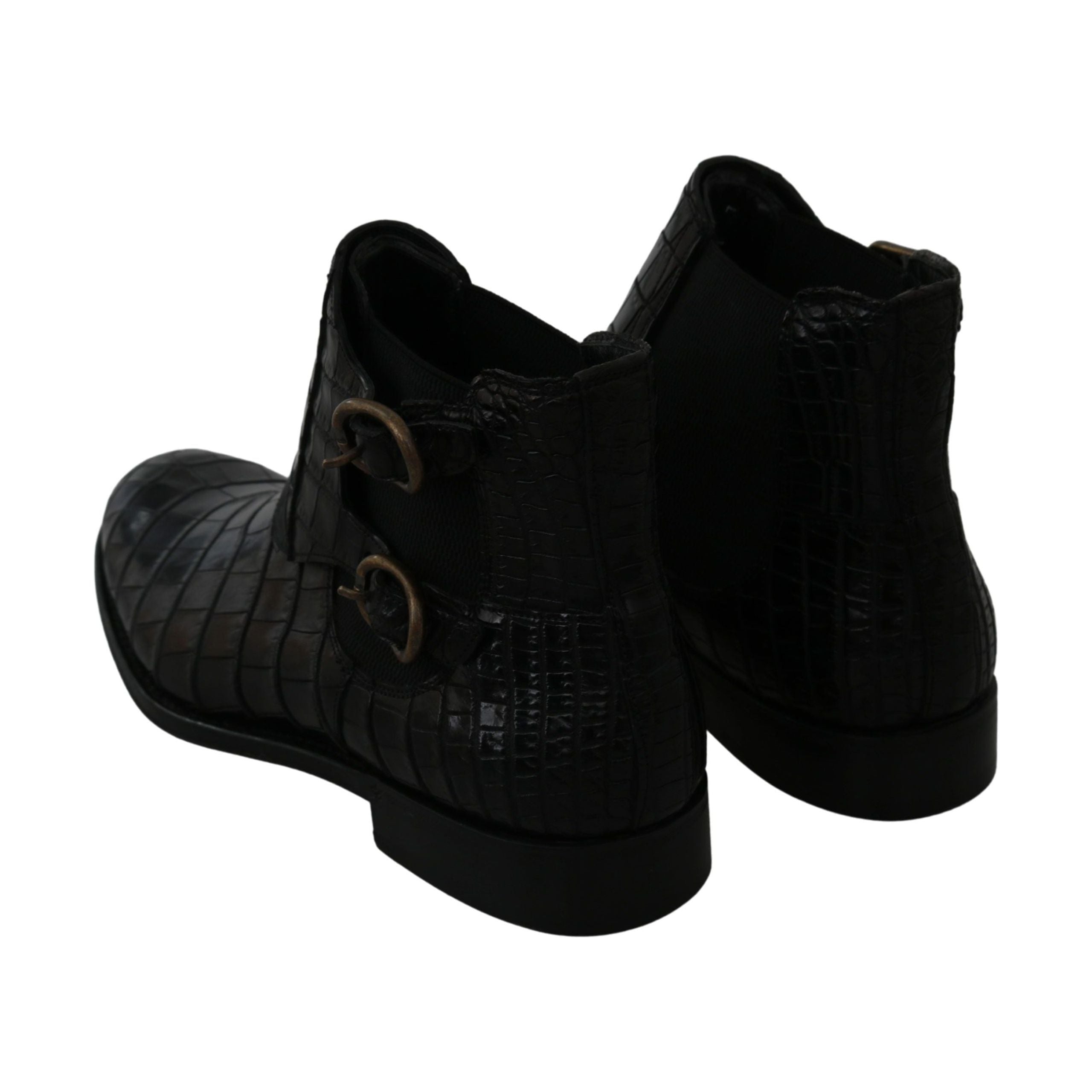 Dolce & Gabbana Black Exotic Leather Derby Brogue Boots