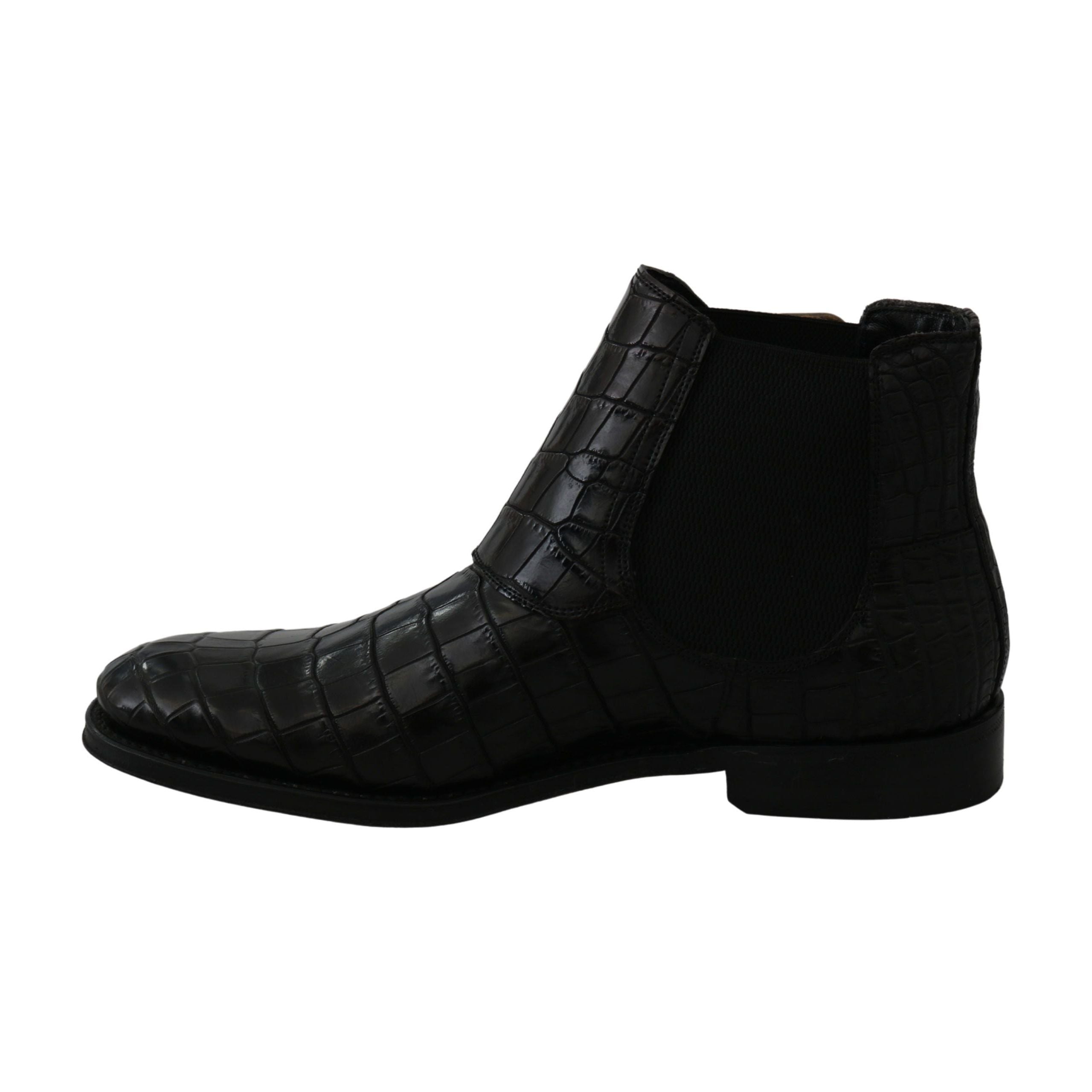 Dolce & Gabbana Black Exotic Leather Derby Brogue Boots