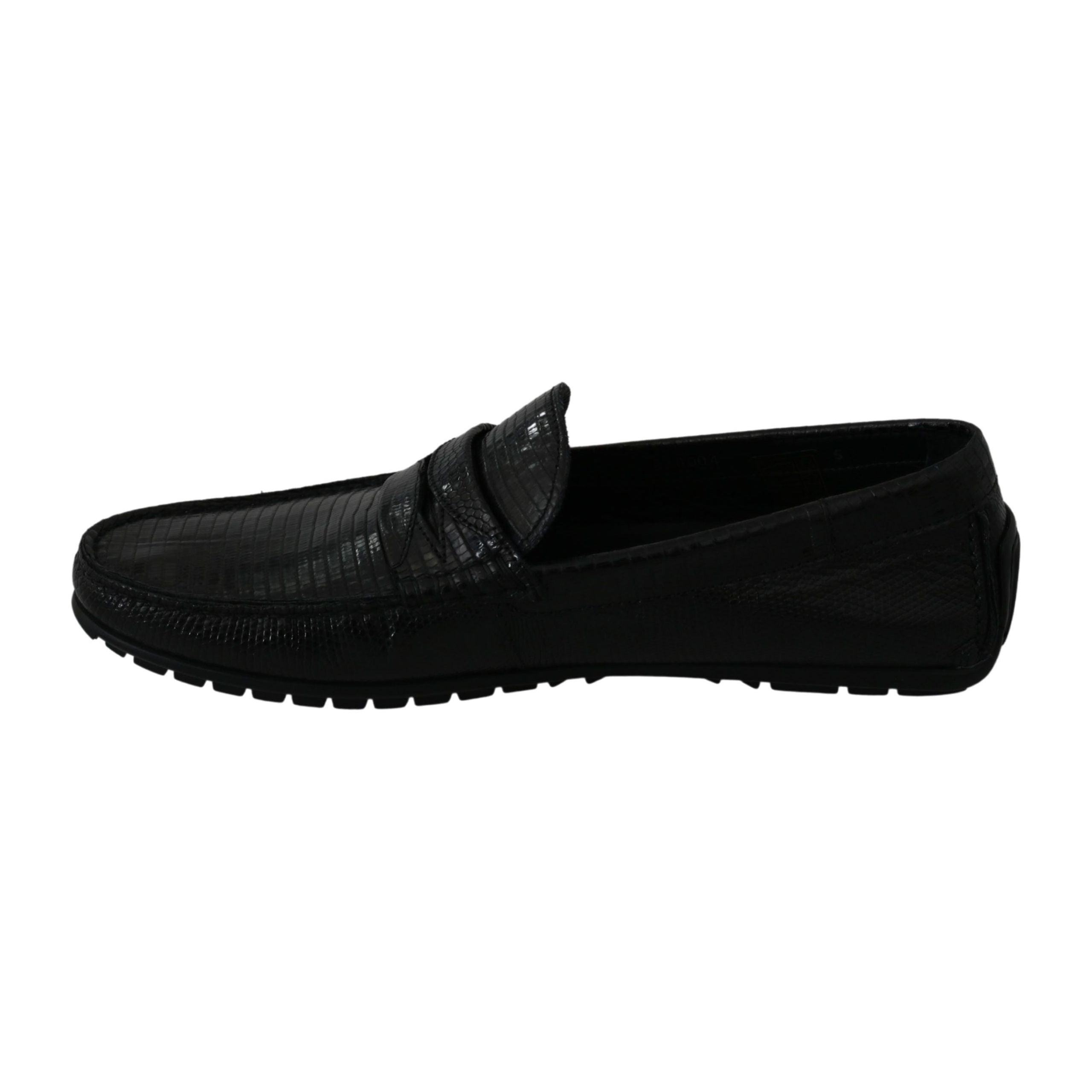 Dolce & Gabbana Black Lizard Leather Loafers