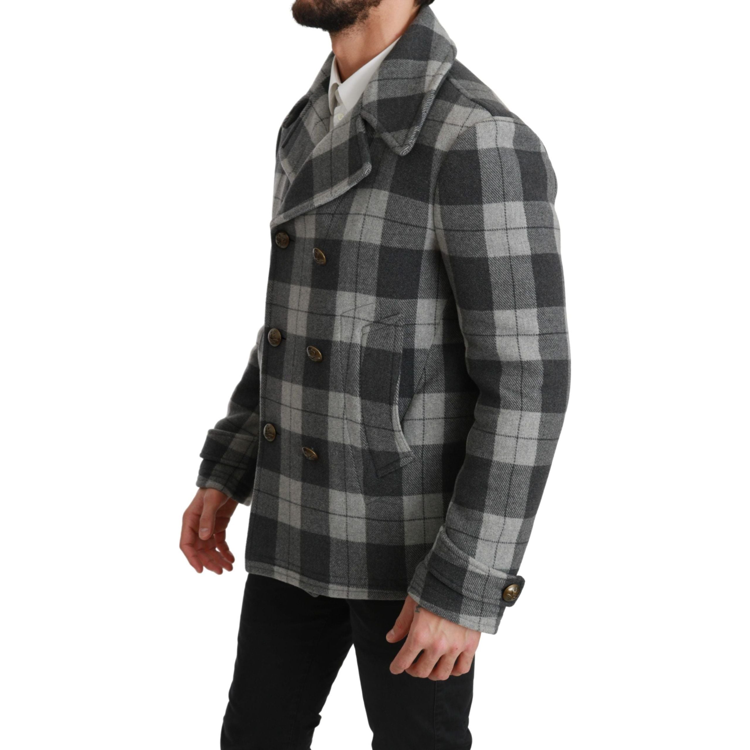 Dolce & Gabbana Gray Wool Blend Double Breasted Coat
