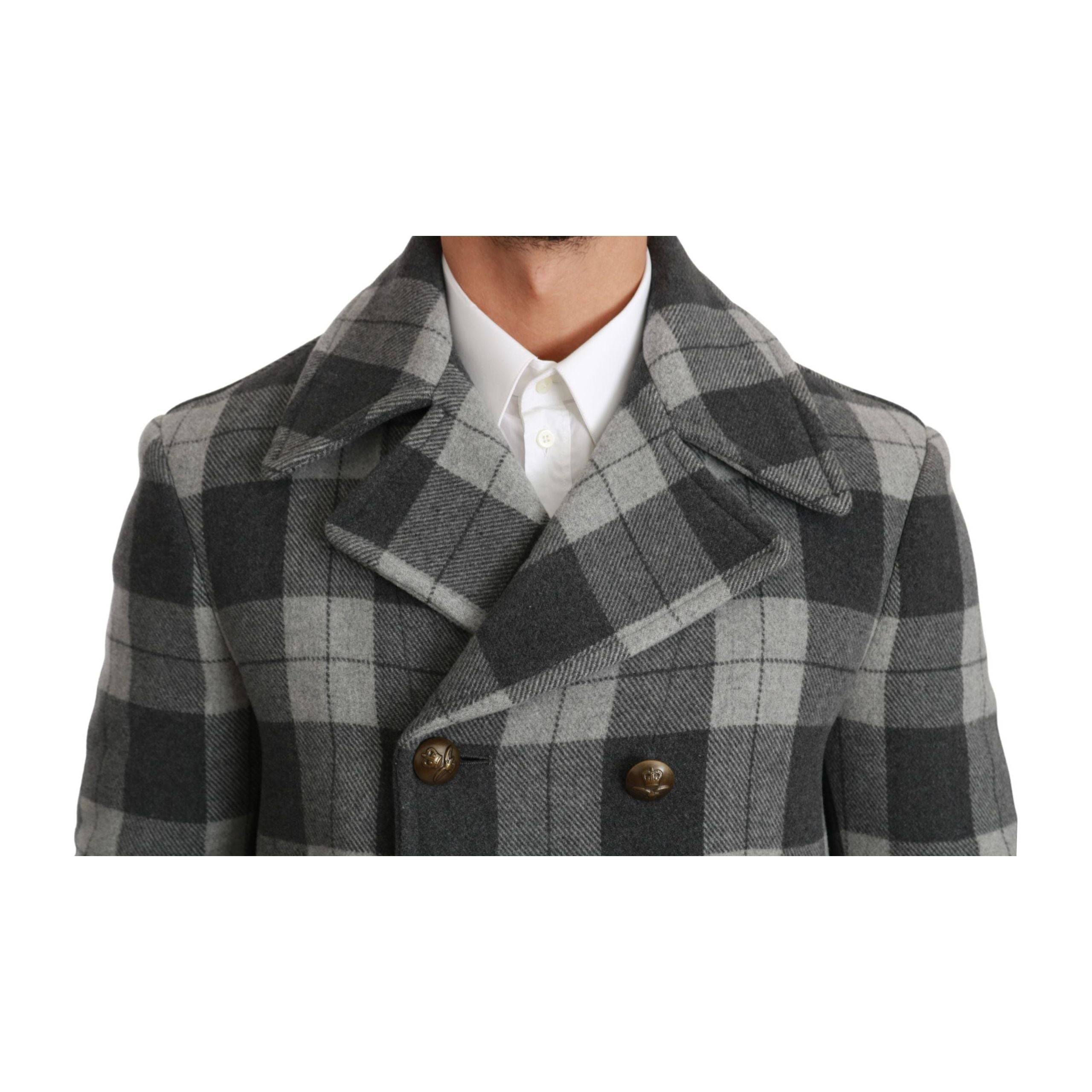 Dolce & Gabbana Gray Wool Blend Double Breasted Coat
