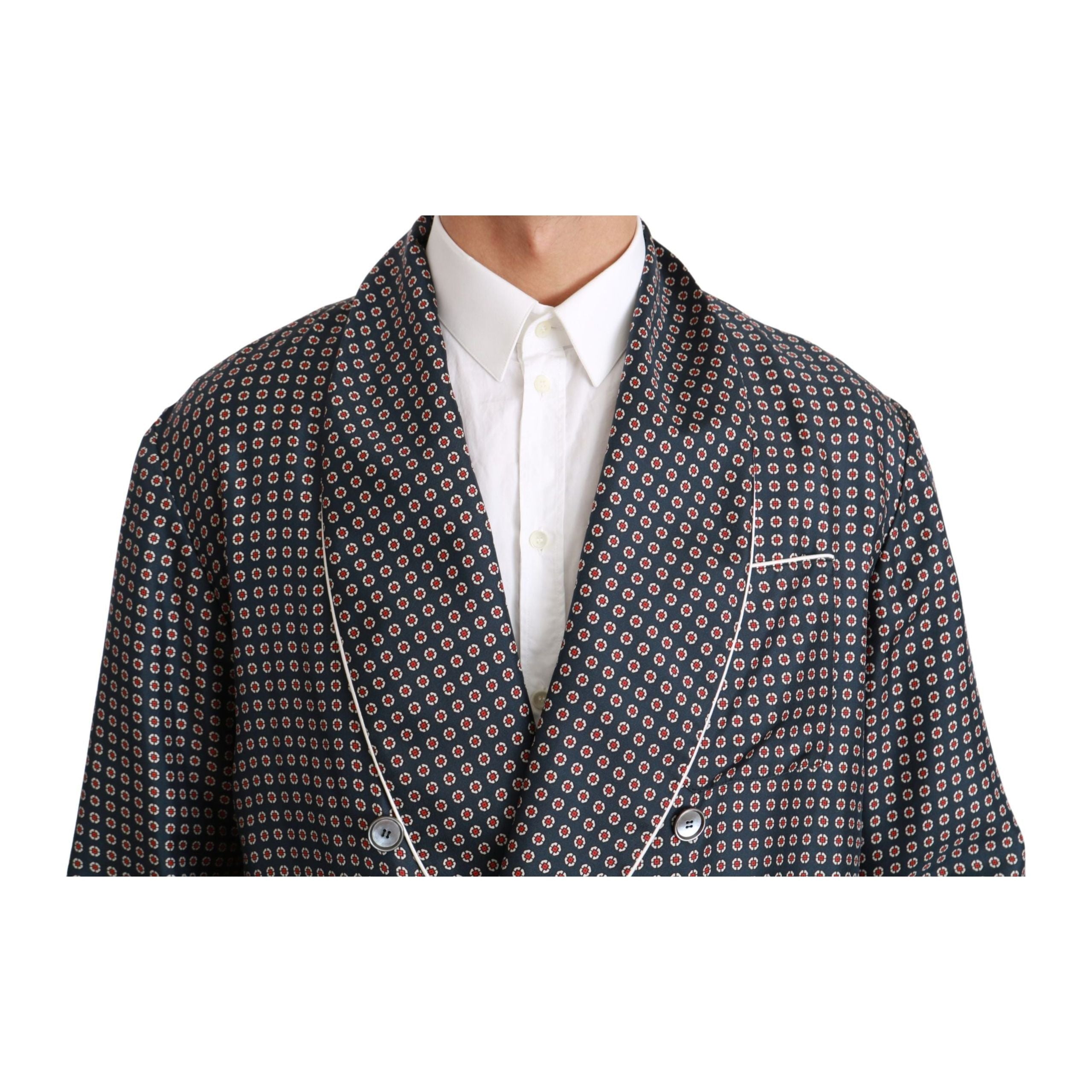 Dolce & Gabbana Navy Silk Double Breasted Coat