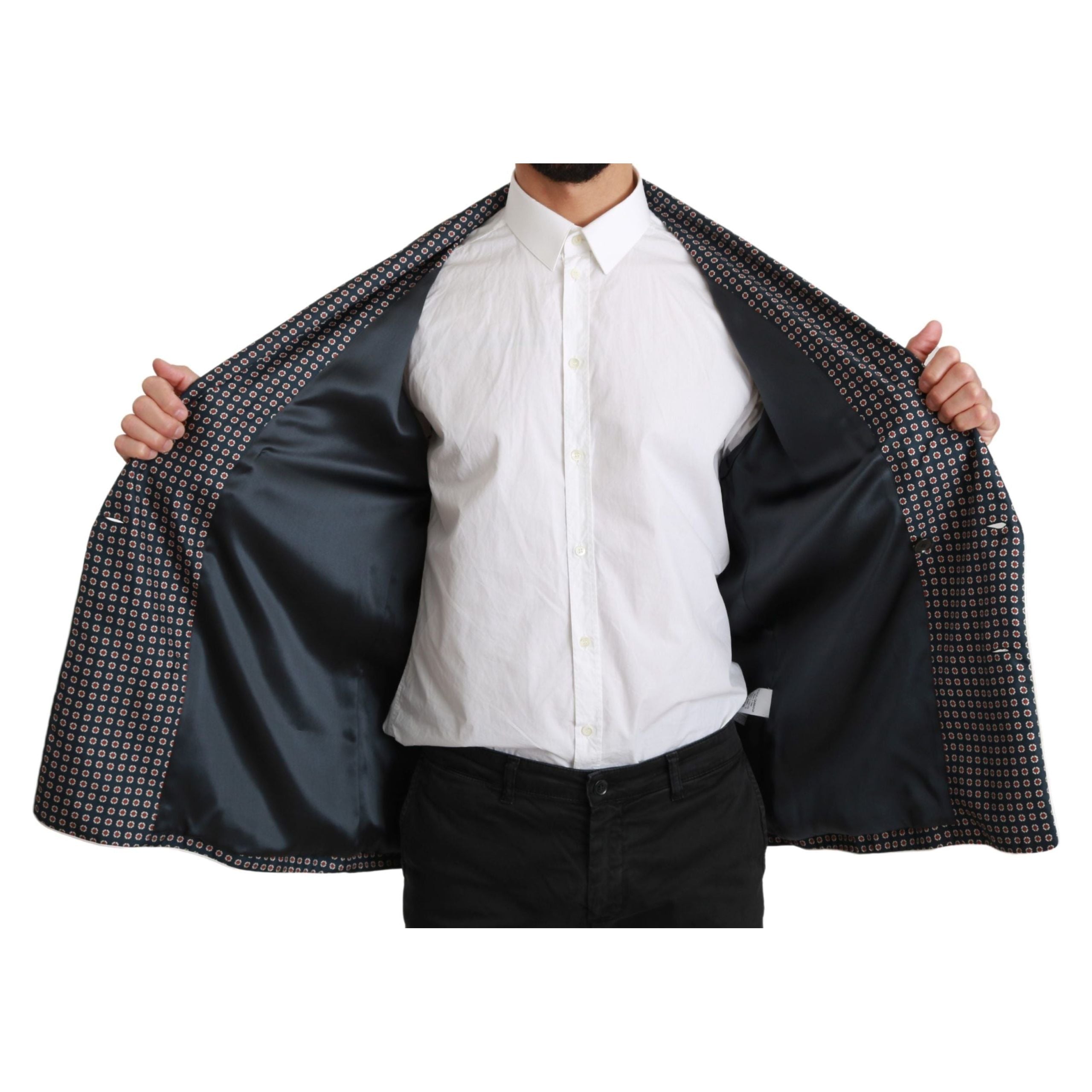 Dolce & Gabbana Navy Silk Double Breasted Coat