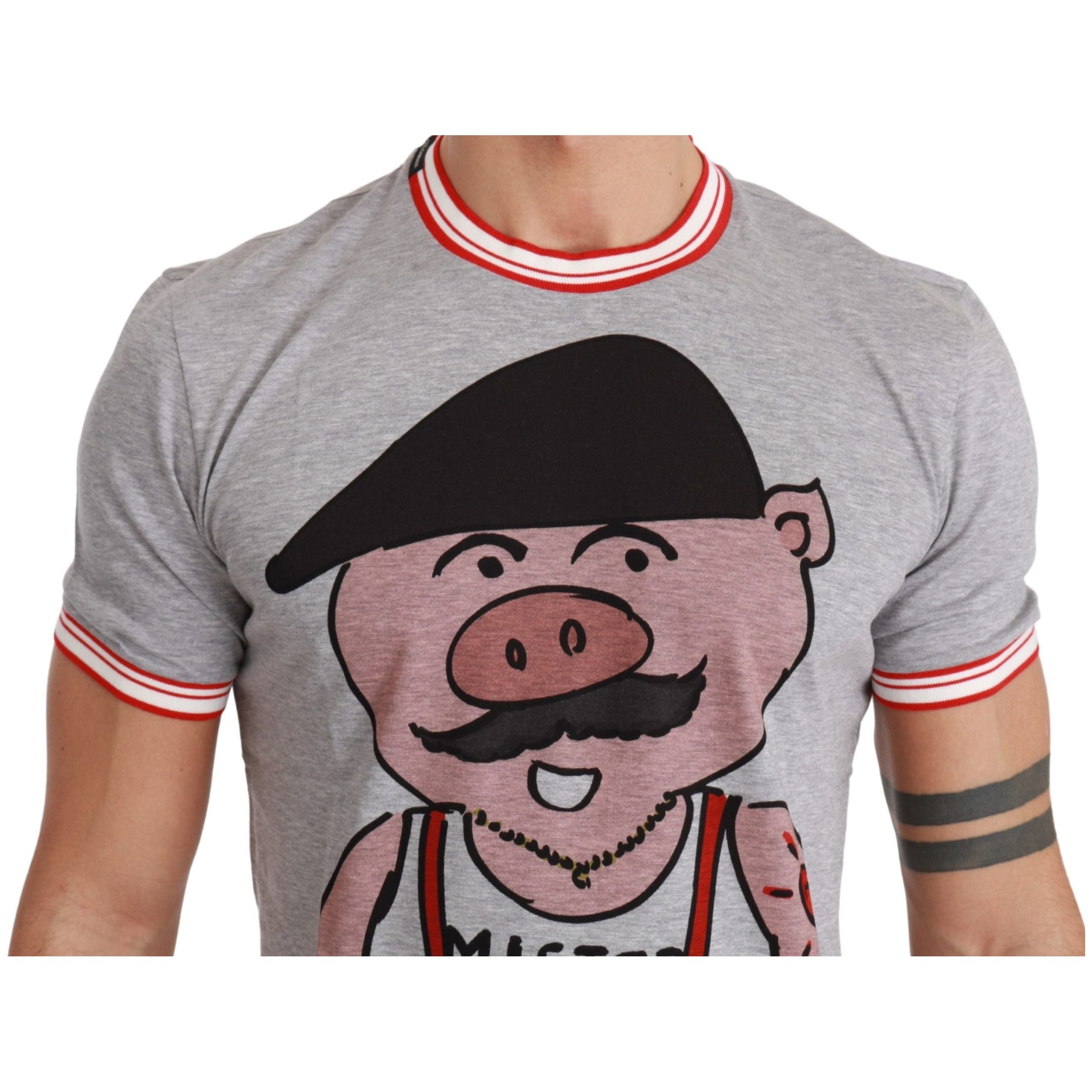 Dolce & Gabbana Gray Cotton T-Shirt with Year of the Pig Motive