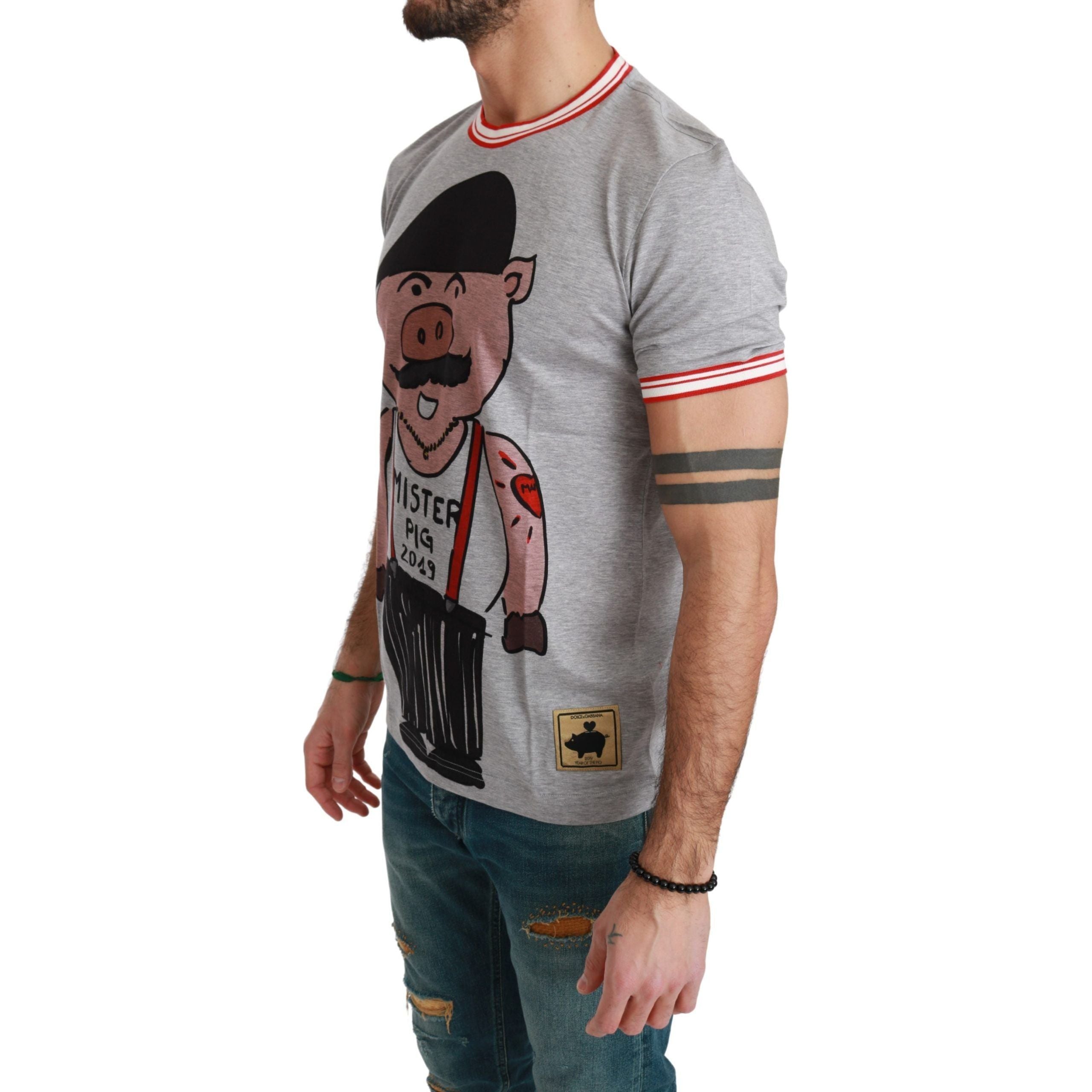 Dolce & Gabbana Gray Cotton T-Shirt with Year of the Pig Motive