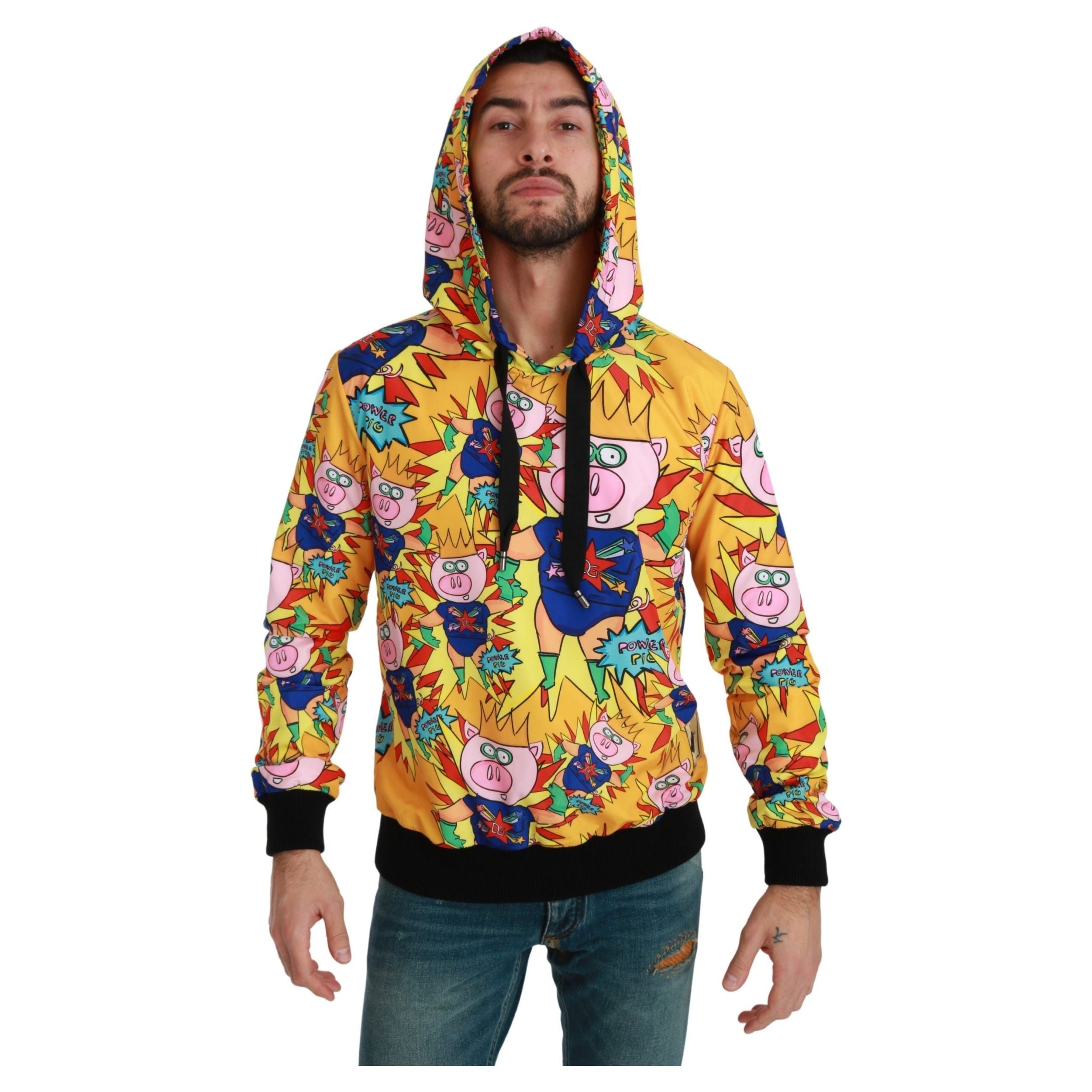 Dolce & Gabbana Yellow Cotton Hooded Sweater Pullover