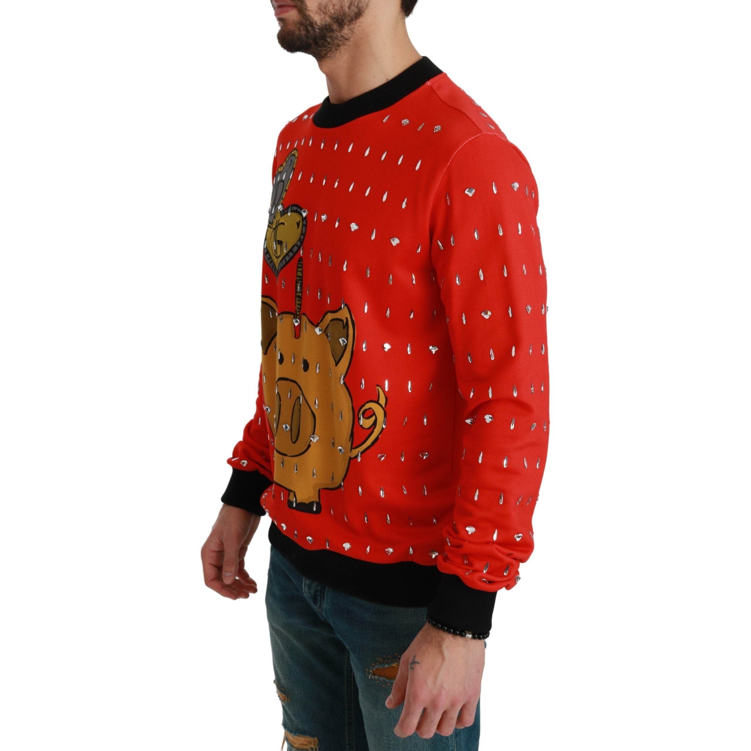 Dolce & Gabbana Red Cotton Crystal-Embellished Sweater