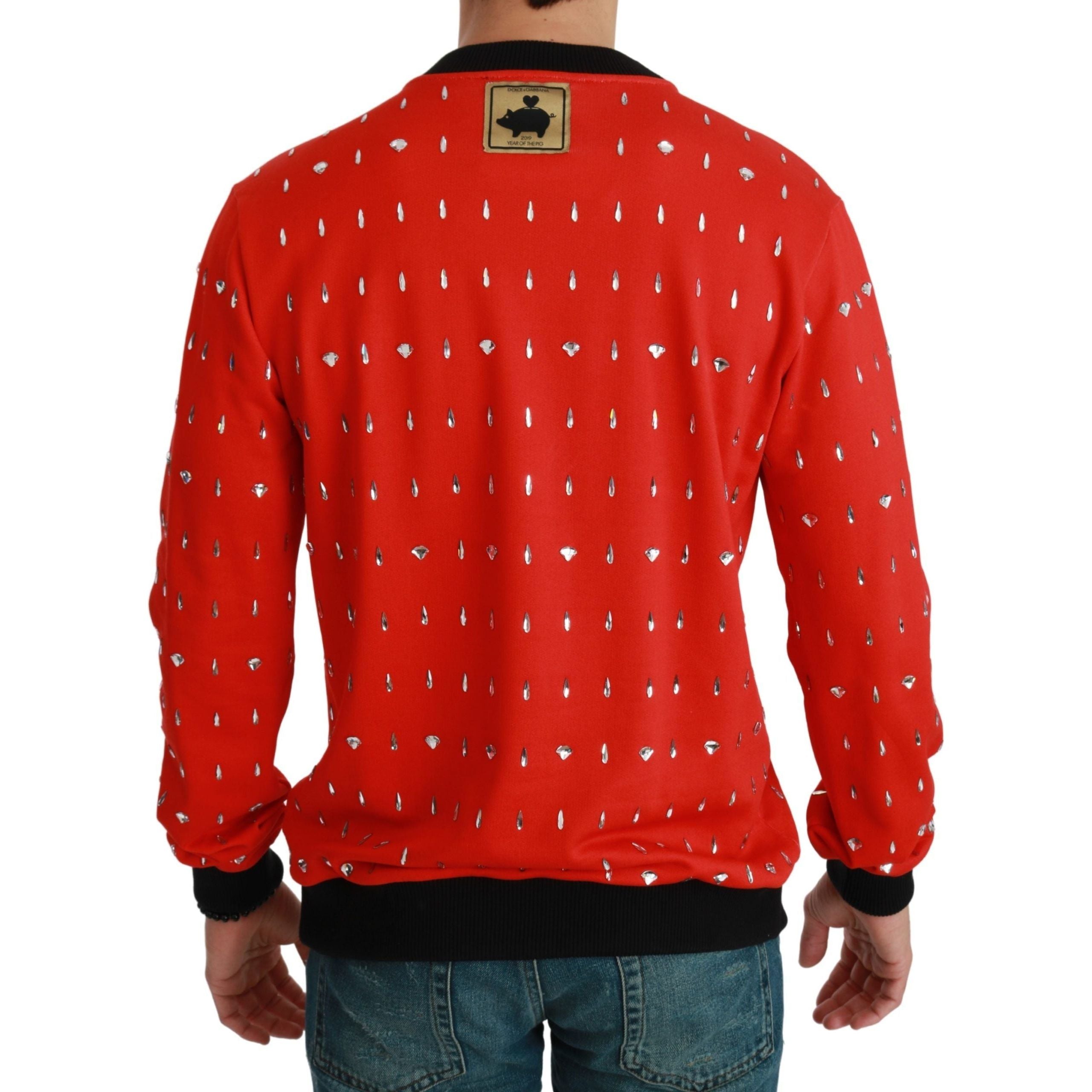 Dolce & Gabbana Red Cotton Crystal-Embellished Sweater