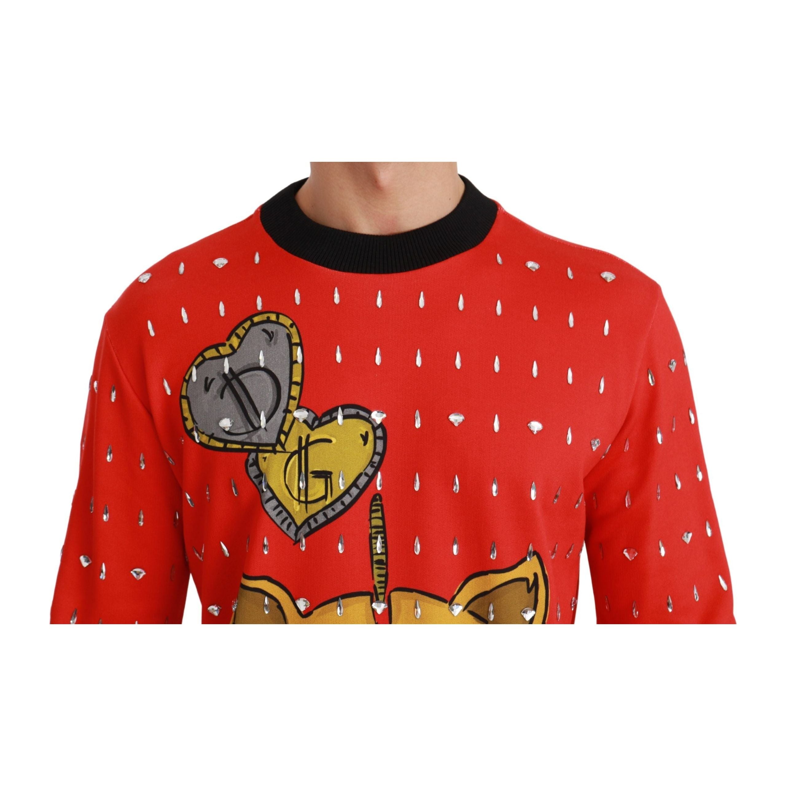 Dolce & Gabbana Red Cotton Crystal-Embellished Sweater