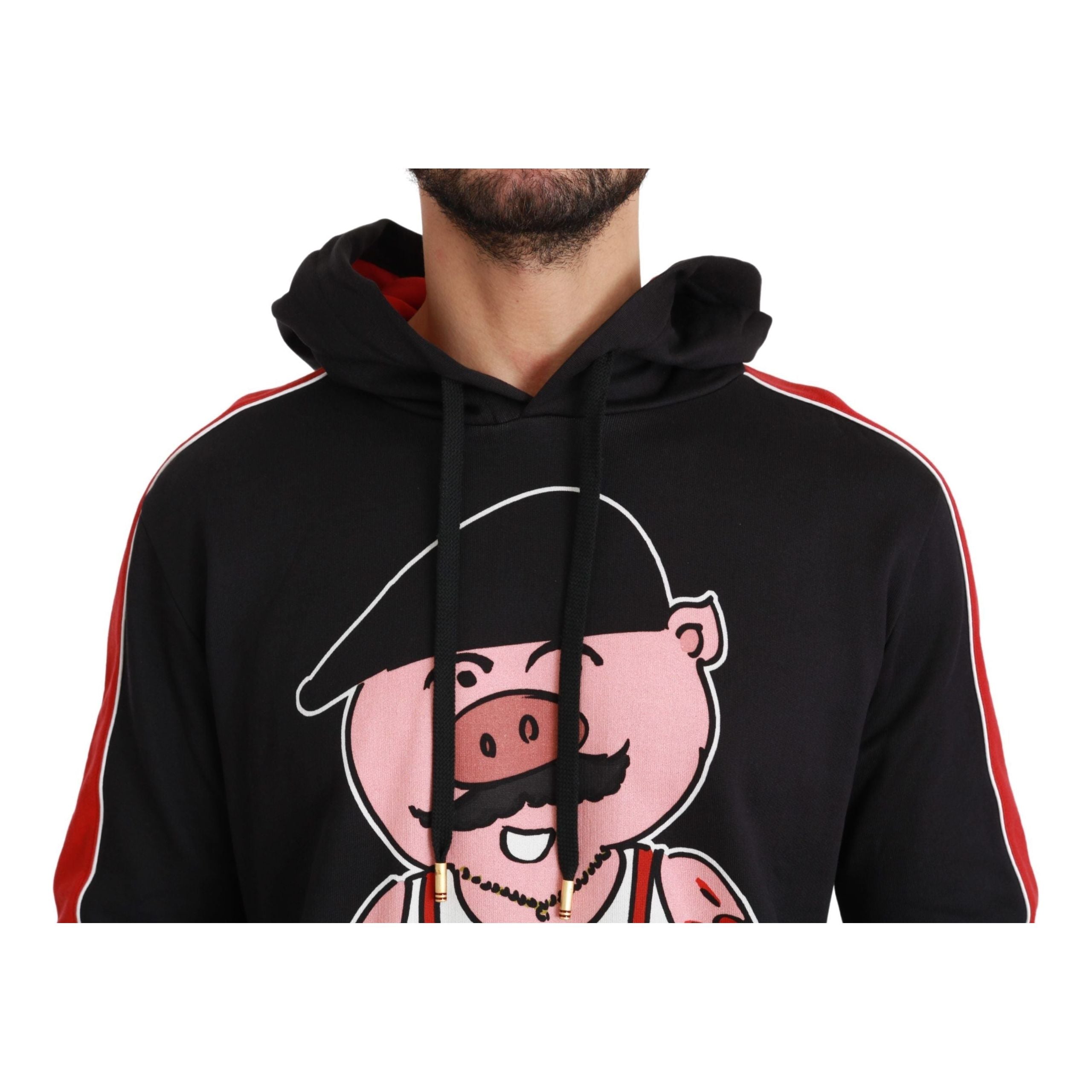 Dolce & Gabbana Black Cotton Hooded Sweater with Motif