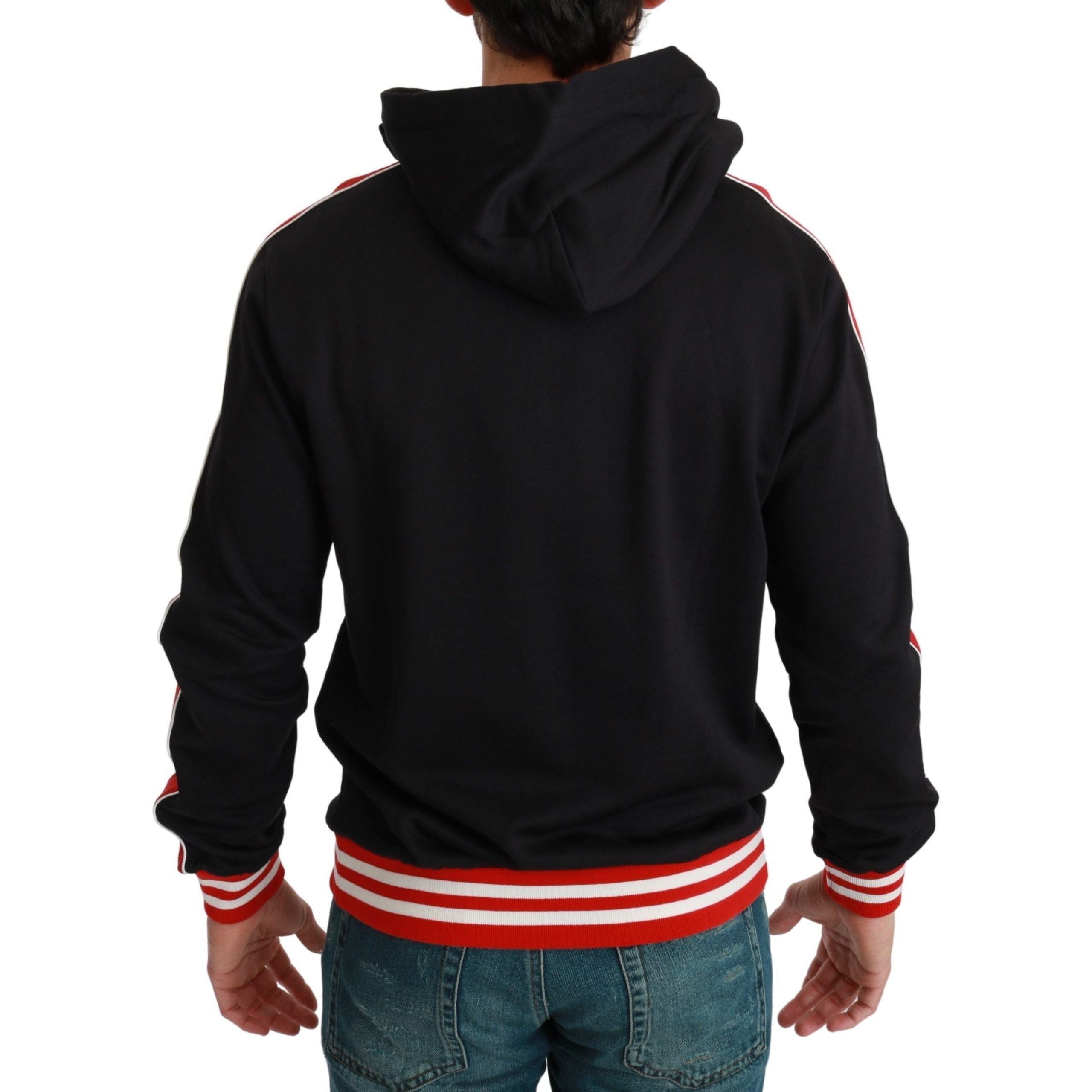 Dolce & Gabbana Black Cotton Hooded Sweater with Motif
