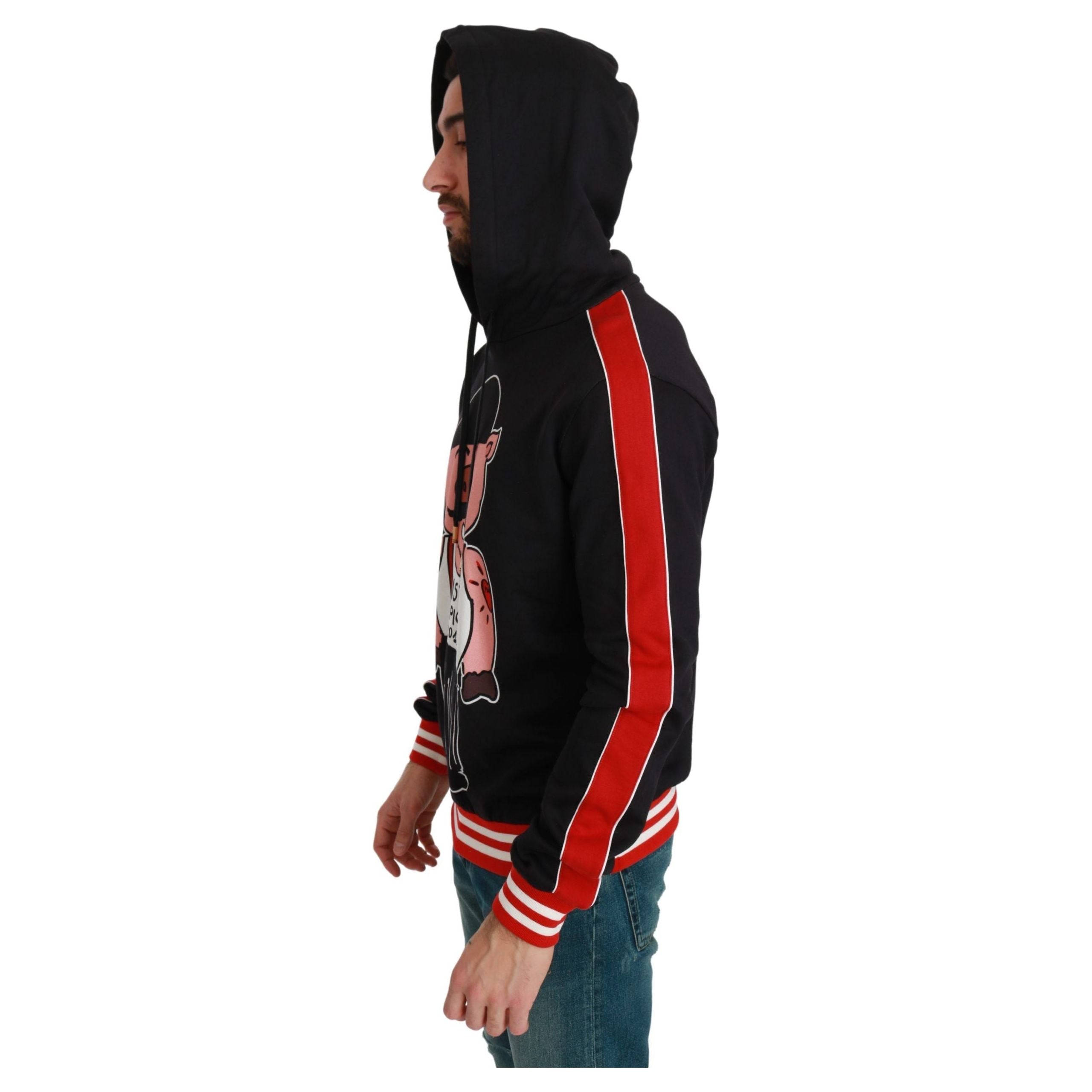 Dolce & Gabbana Black Cotton Hooded Sweater with Motif