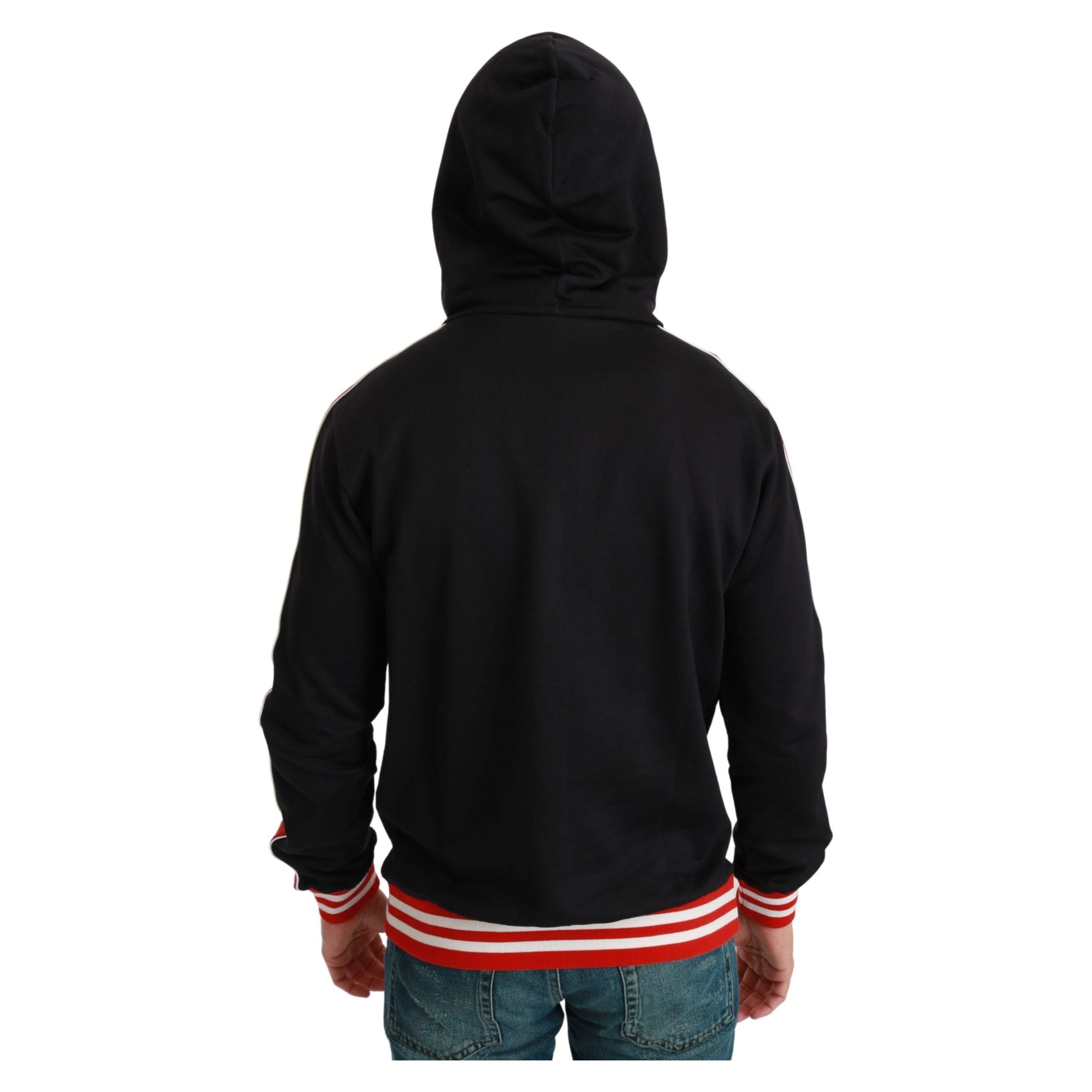 Dolce & Gabbana Black Cotton Hooded Sweater with Motif