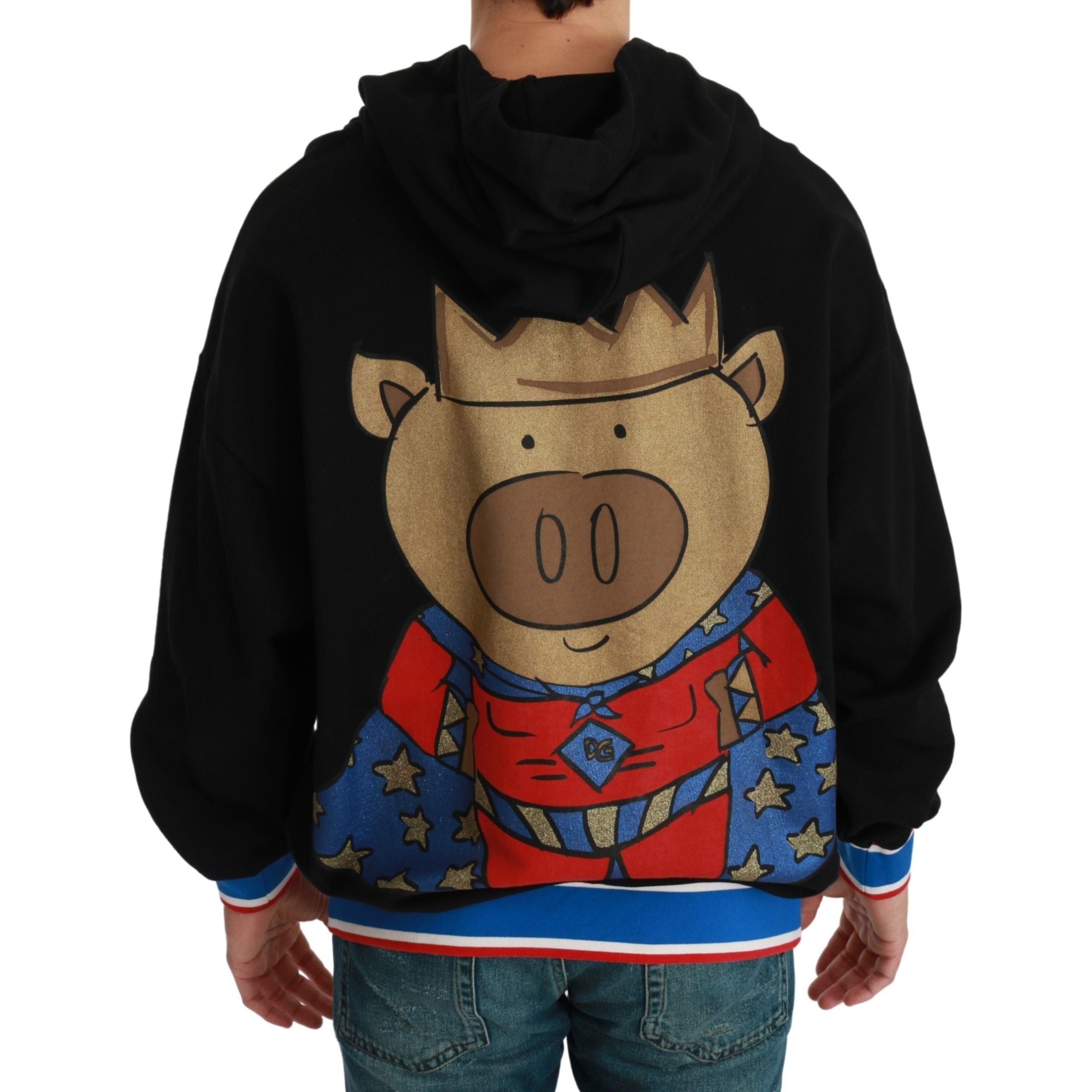 Dolce & Gabbana Black Cotton Elegant Hooded Pullover