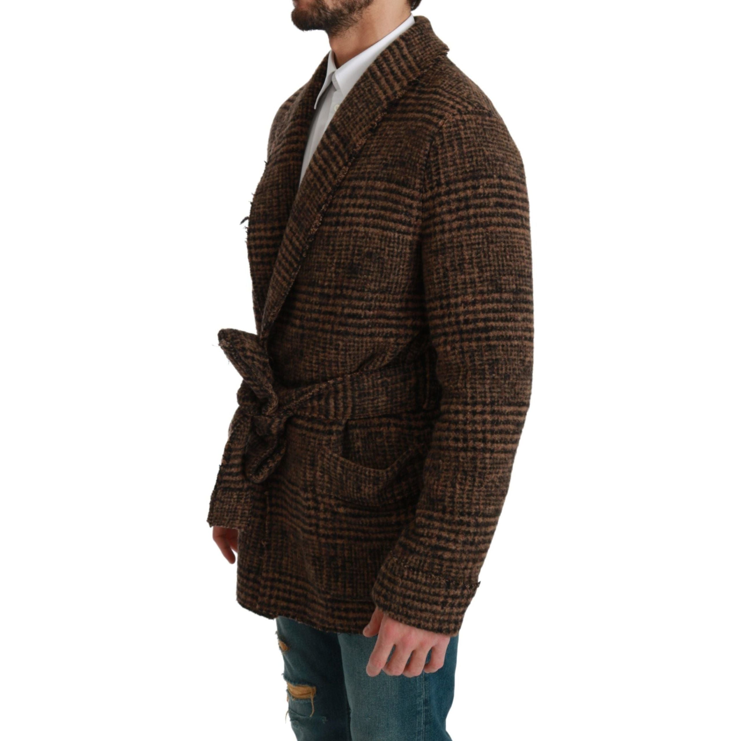 Dolce & Gabbana Brown Alpaca Blend Belted Cape Jacket