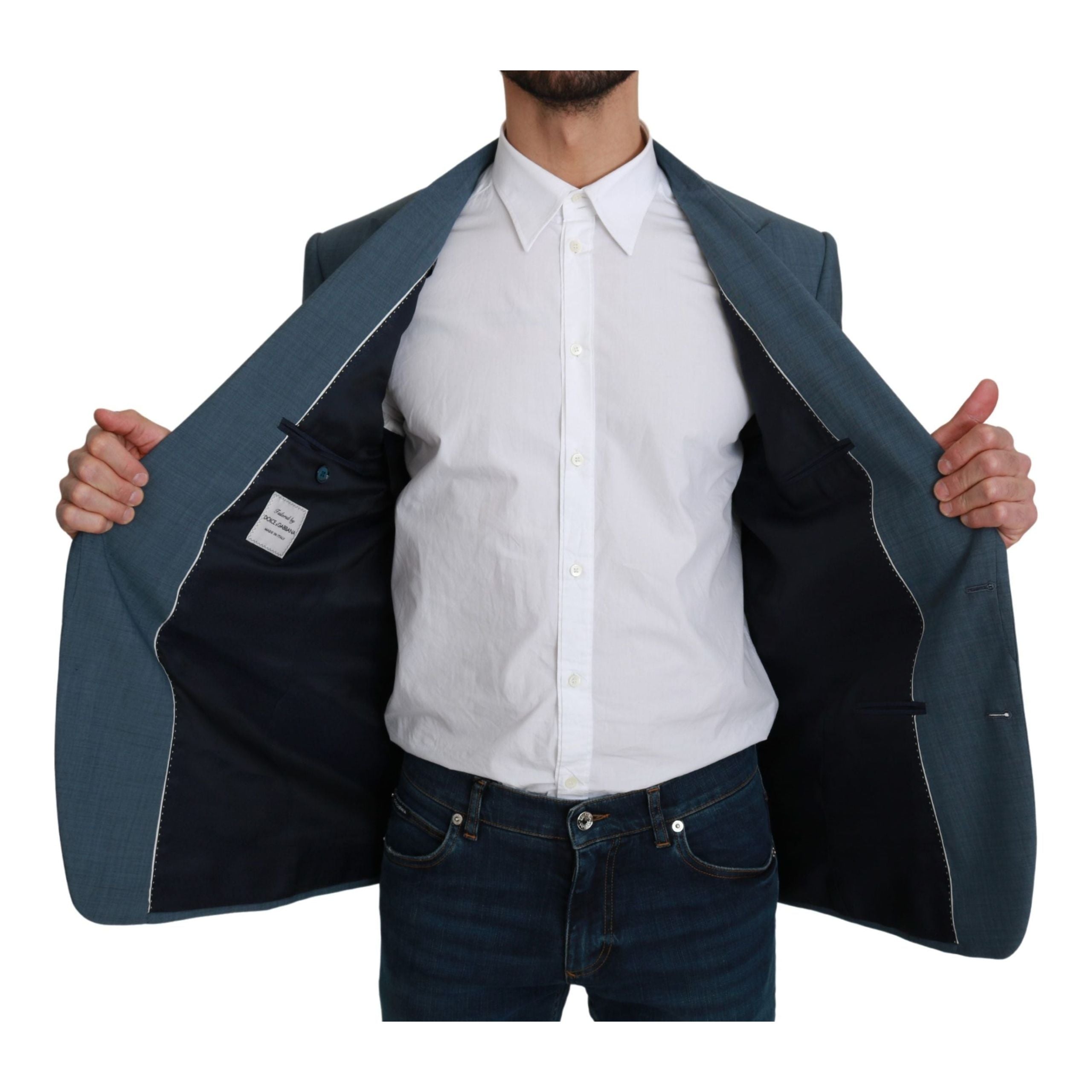 Dolce & Gabbana Light Blue Virgin Wool Slim Fit Blazer