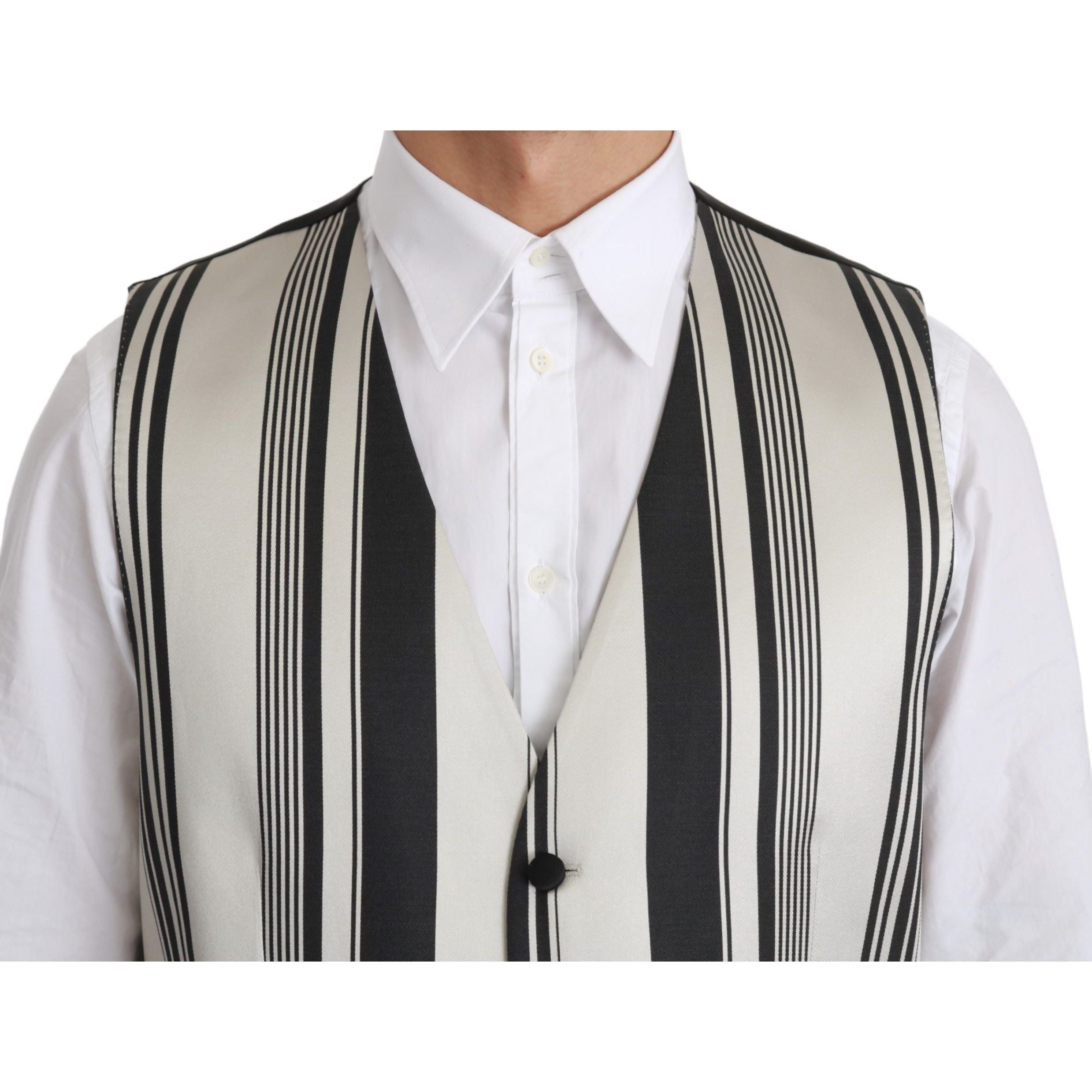 Dolce & Gabbana Black Stripe Cotton Silk Dress Vest