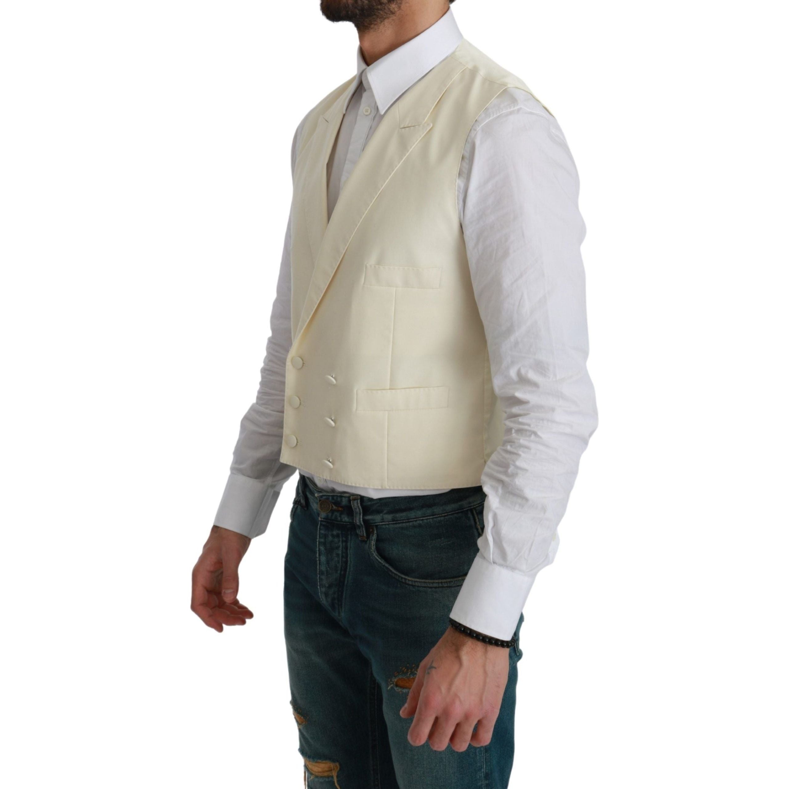 Dolce & Gabbana Cream Virgin Wool Dress Vest