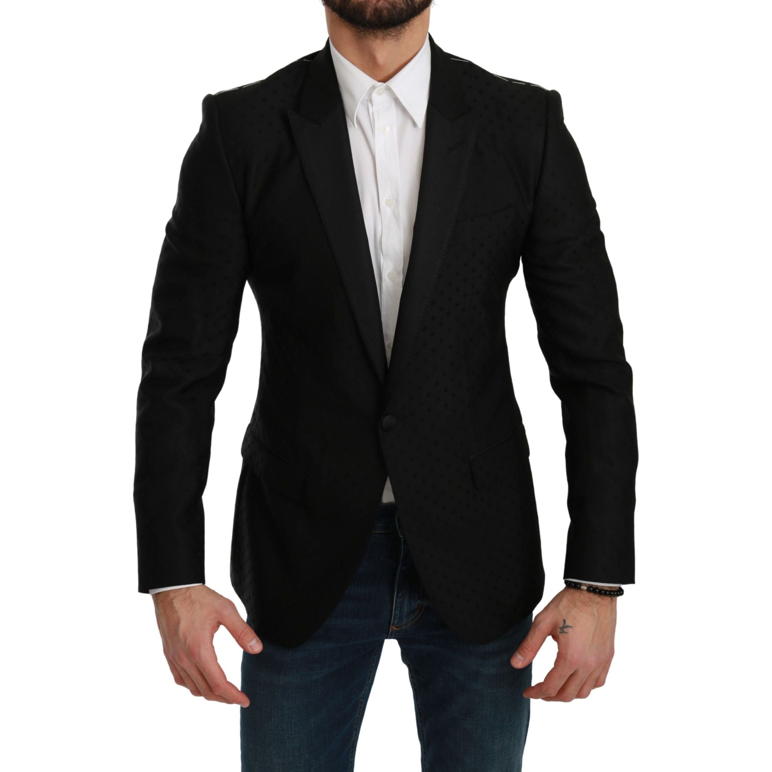 Dolce & Gabbana Black Wool Blend Polka Dot Blazer