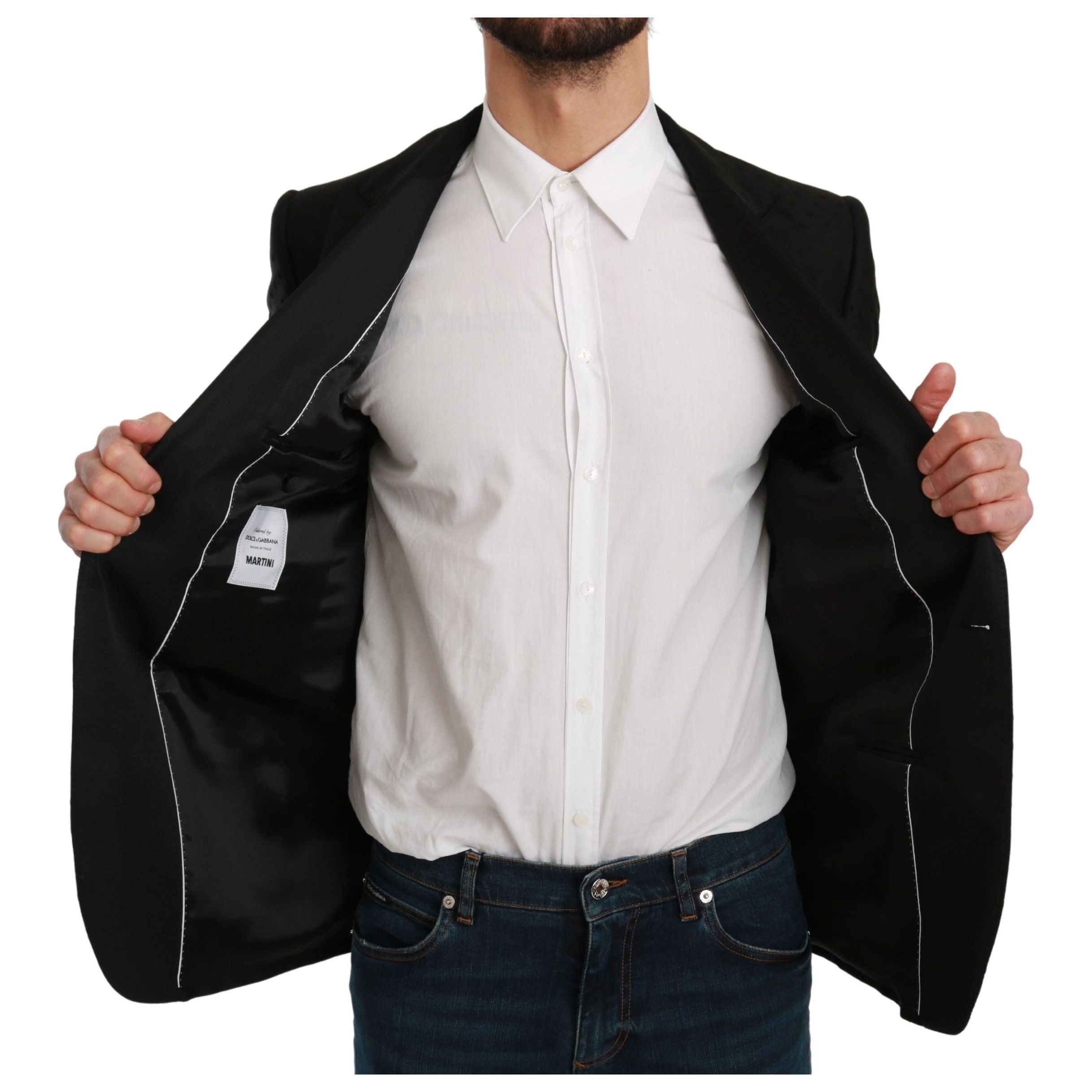 Dolce & Gabbana Black Wool Blend Polka Dot Blazer