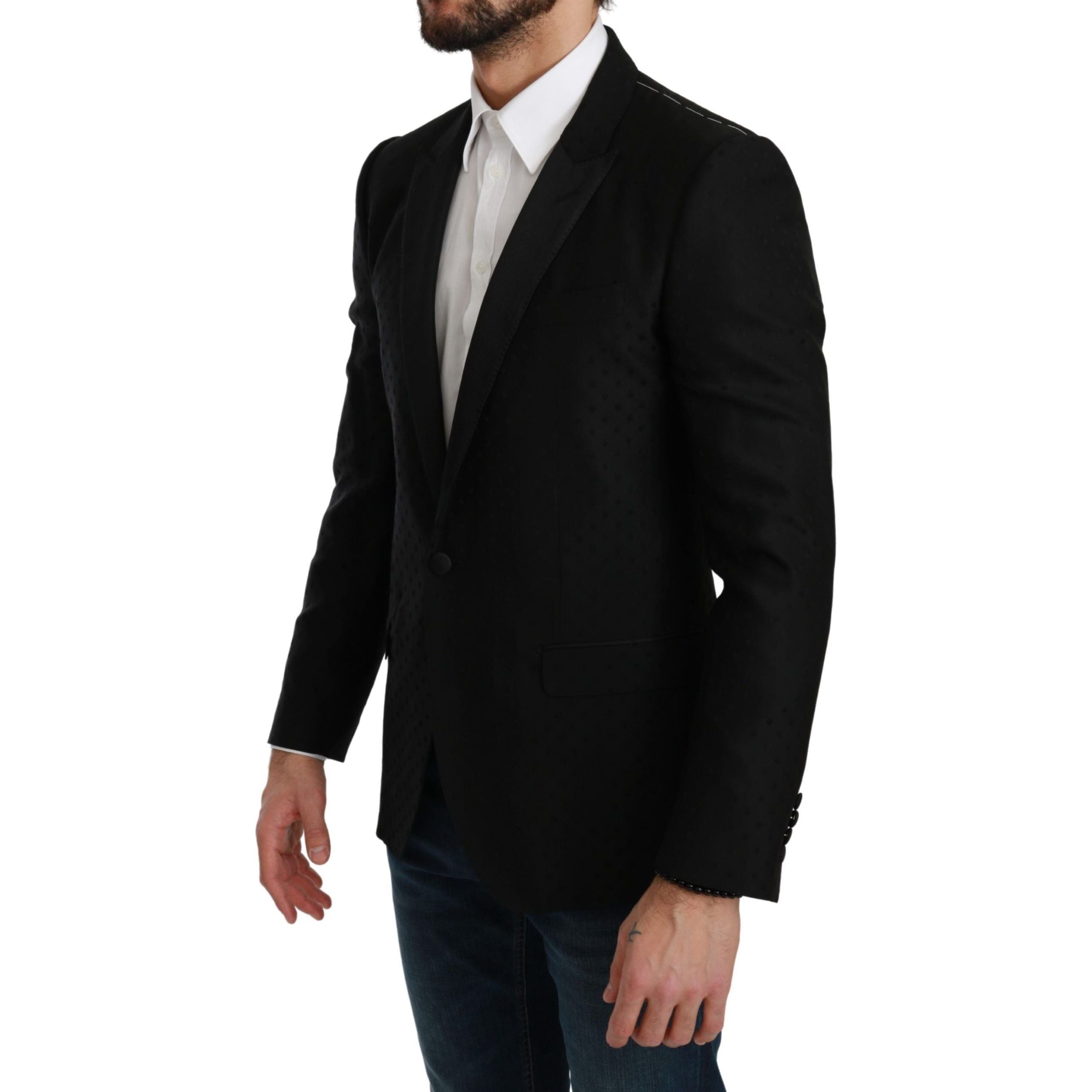 Dolce & Gabbana Black Wool Blend Polka Dot Blazer