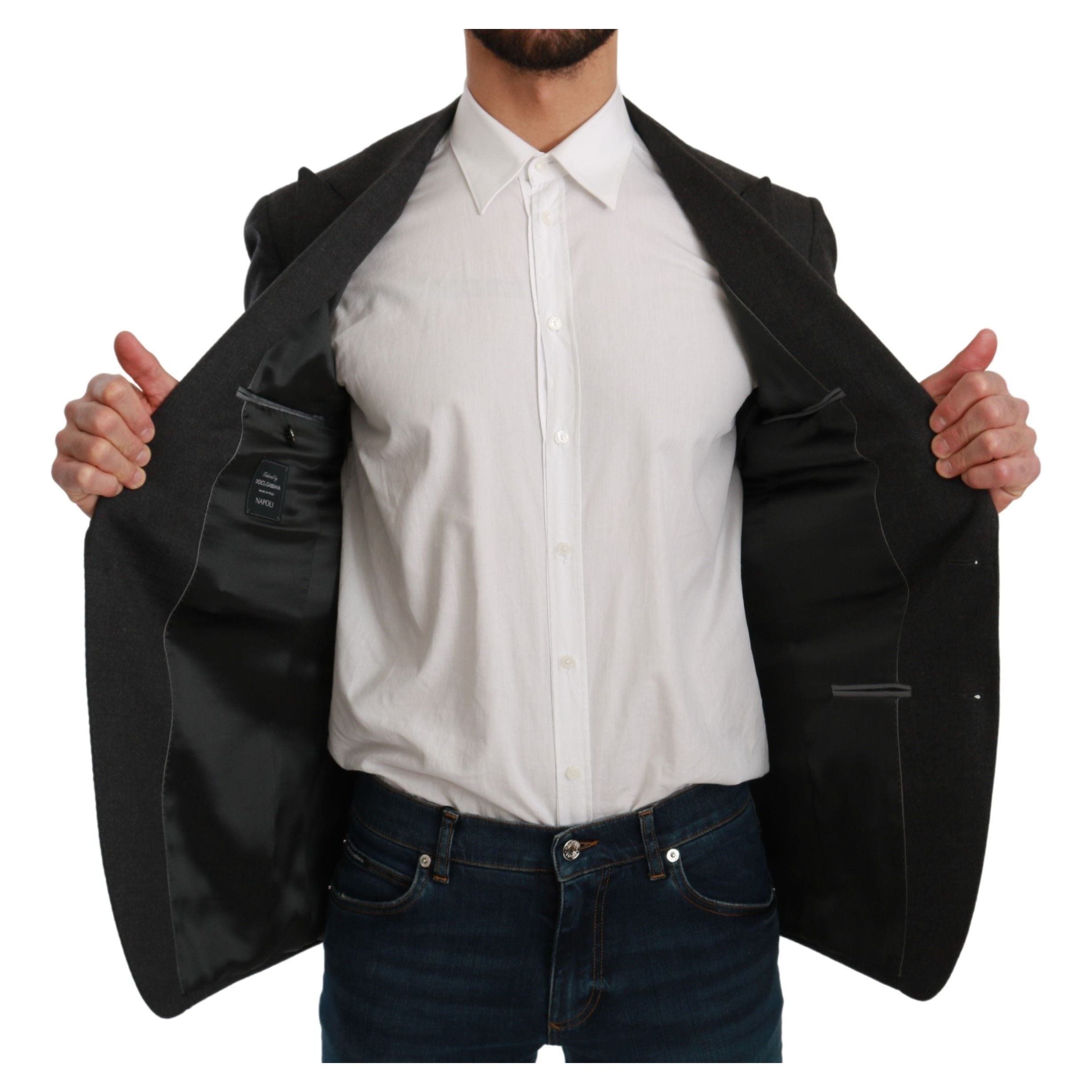 Dolce & Gabbana Gray Wool Slim Fit Formal Blazer
