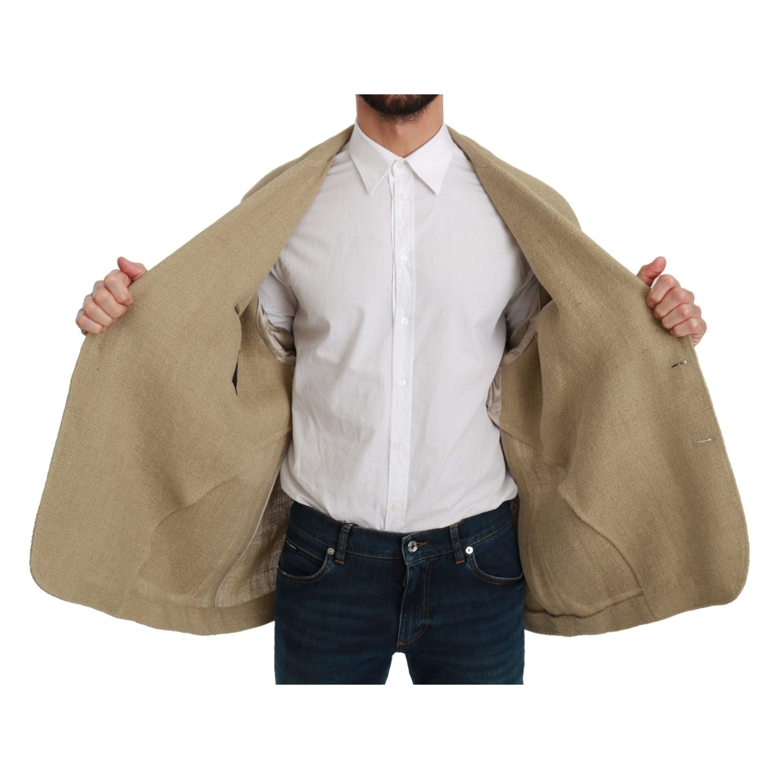 Dolce & Gabbana Beige Jute Single-Breasted Blazer