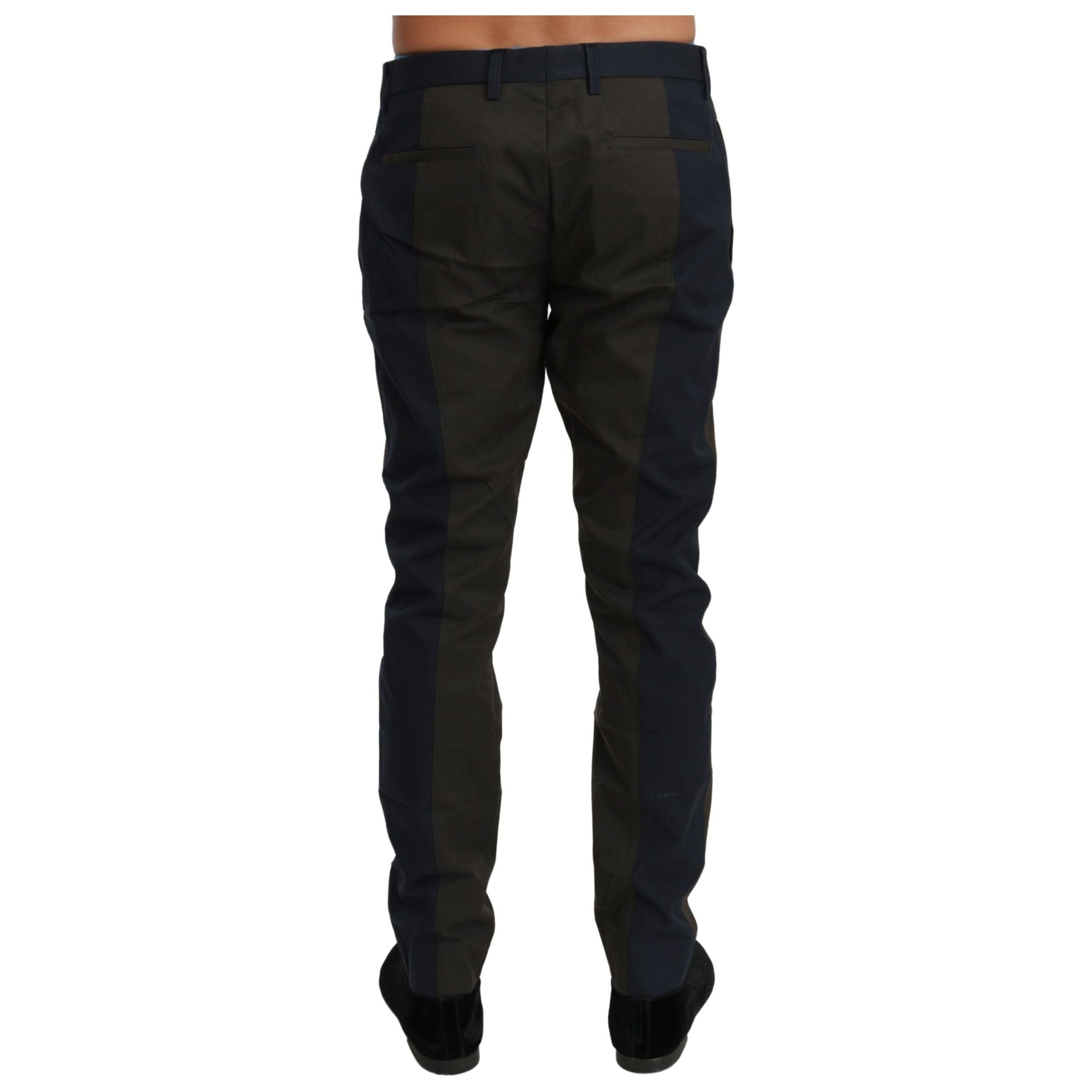 Dolce & Gabbana Grey Cotton Striped Casual Pants