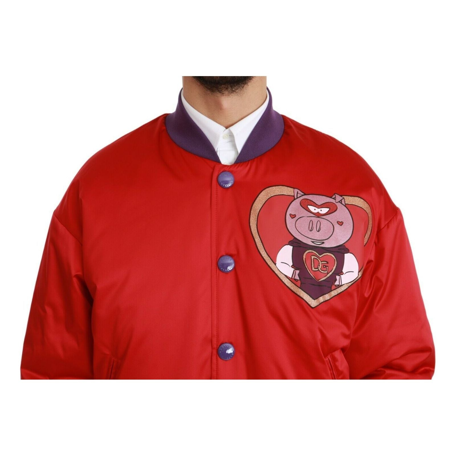 Dolce & Gabbana Red Satin Bomber Jacket with Motif