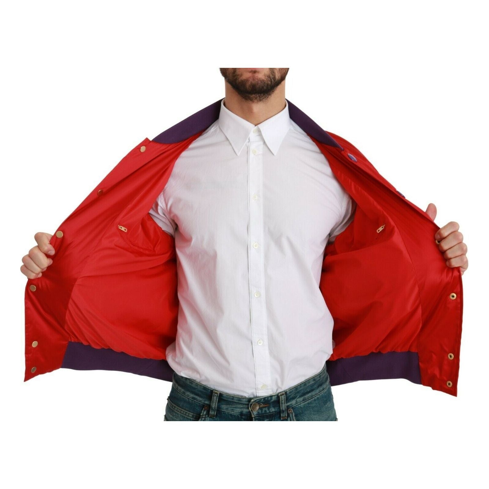 Dolce & Gabbana Red Satin Bomber Jacket with Motif