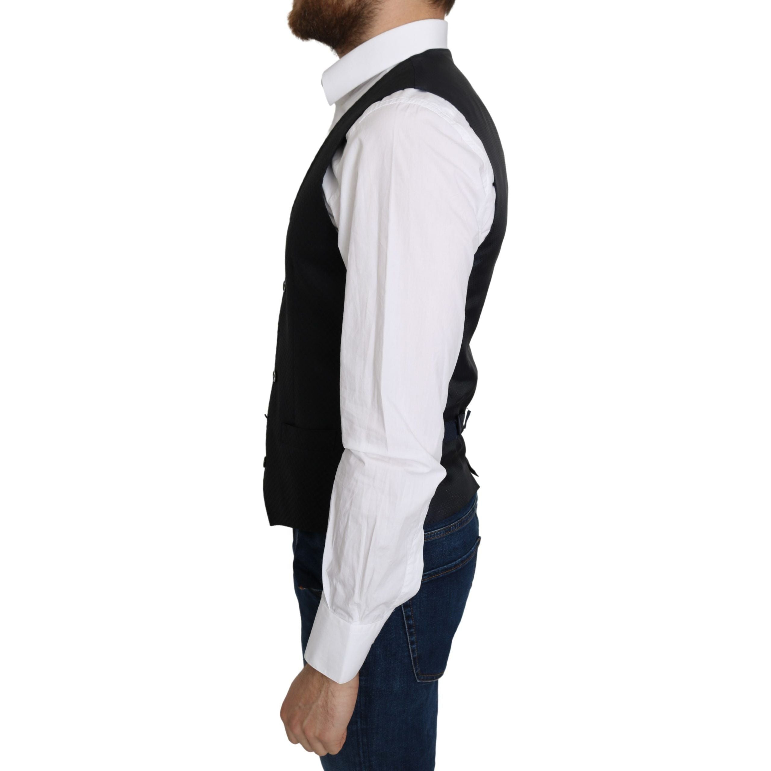 Dolce & Gabbana Blue Silk-Blend Formal Vest