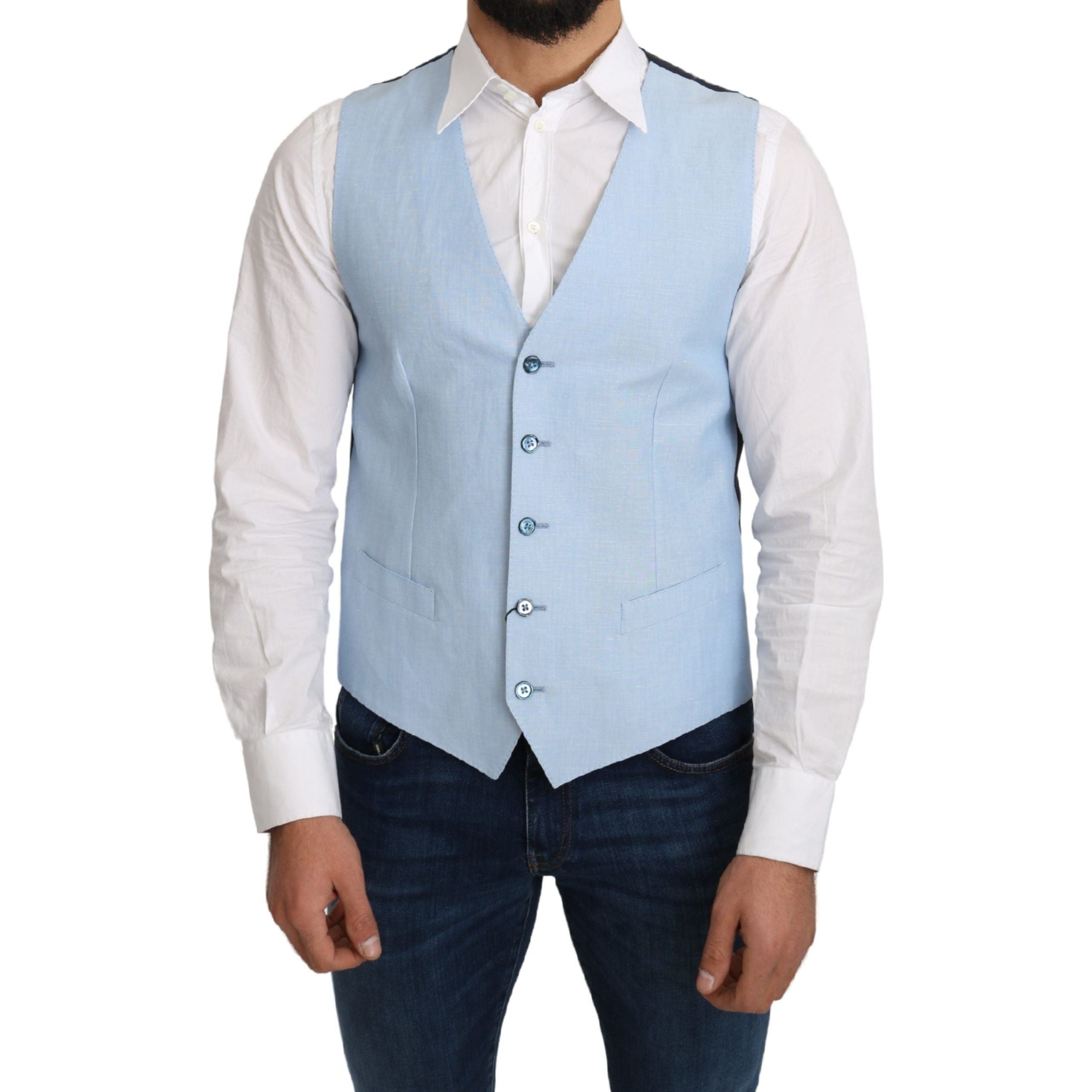 Dolce & Gabbana Azure Wool Blend Formal Vest