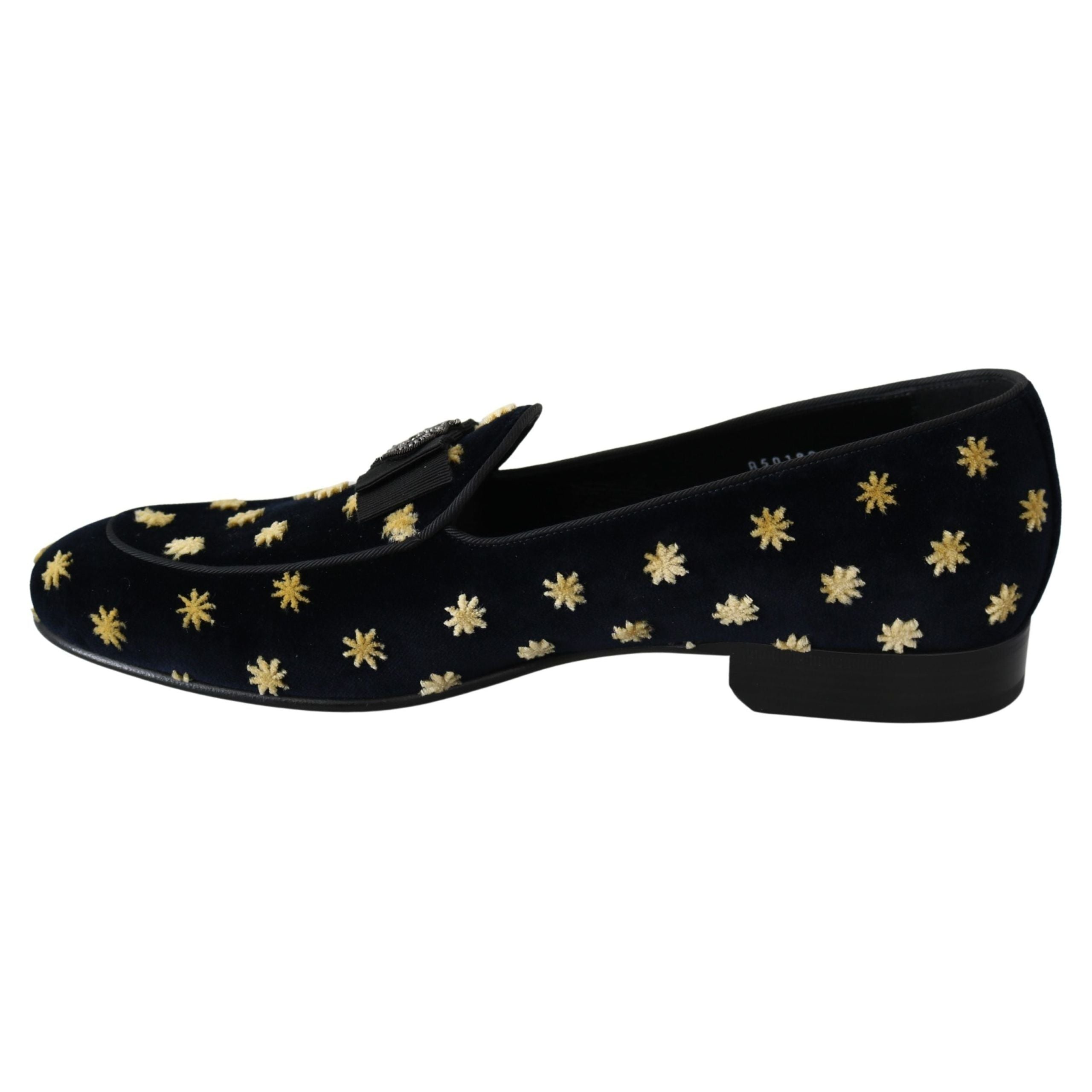 Dolce & Gabbana Black Velvet Crown Embroidery Loafers