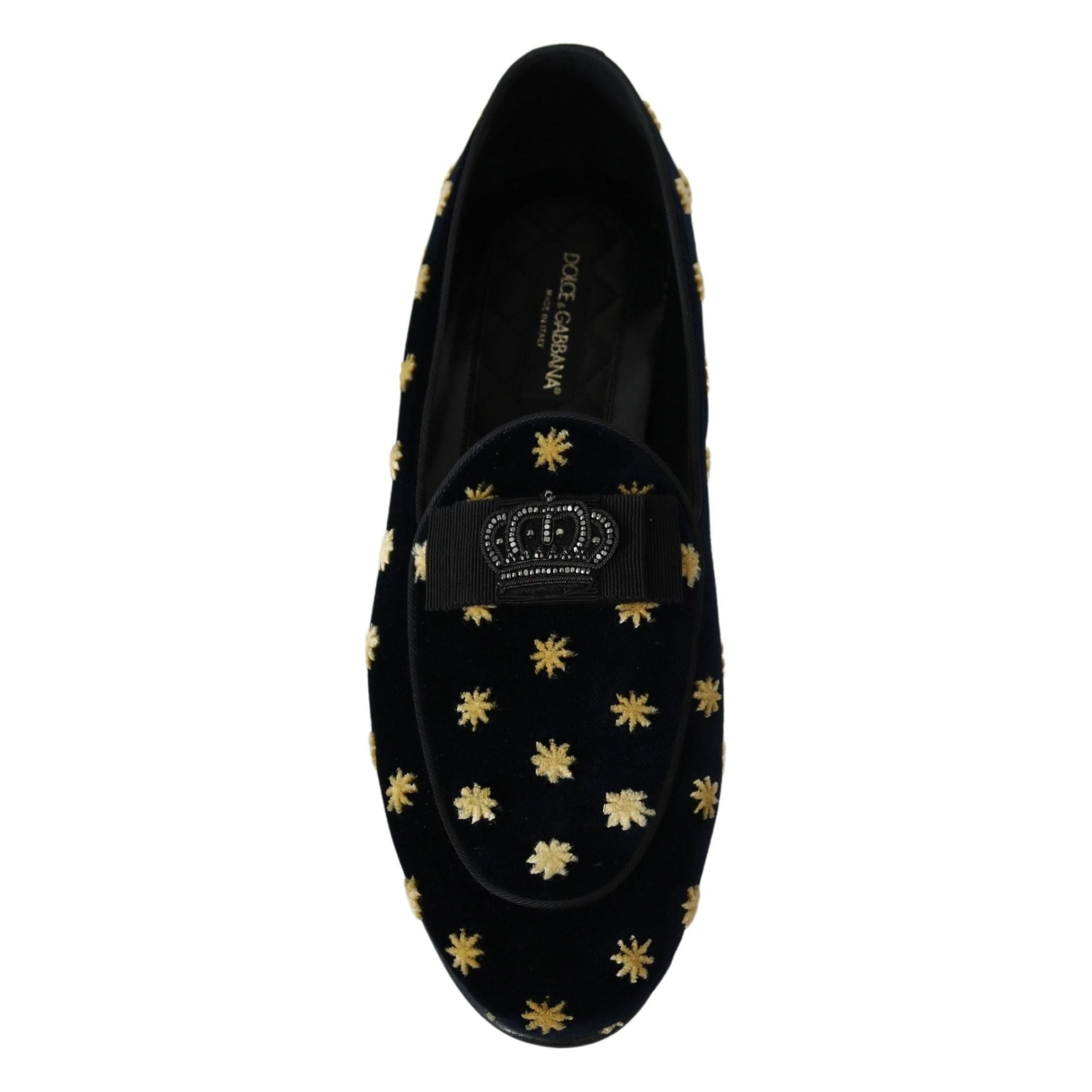 Dolce & Gabbana Black Velvet Crown Embroidery Loafers