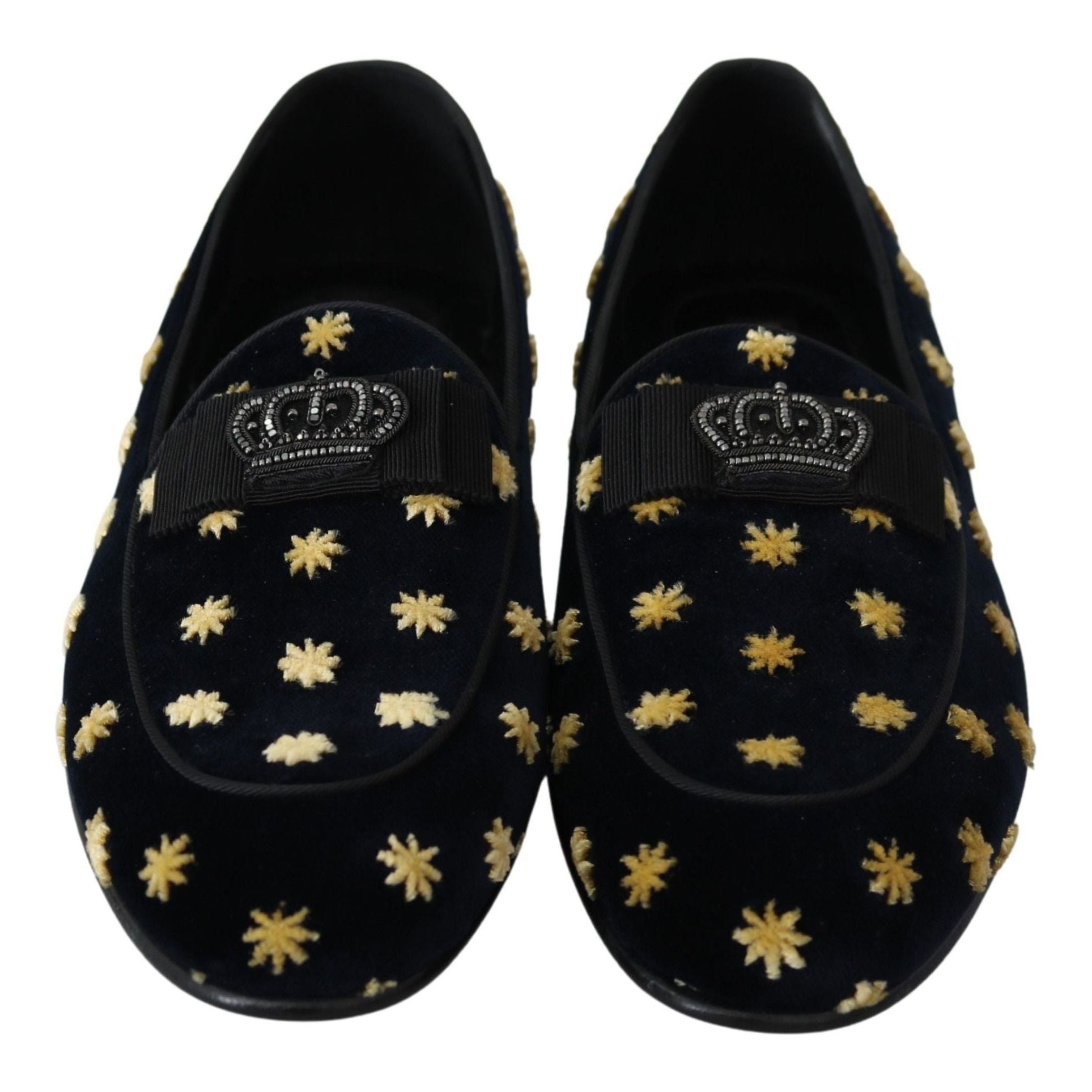 Dolce & Gabbana Black Velvet Crown Embroidery Loafers