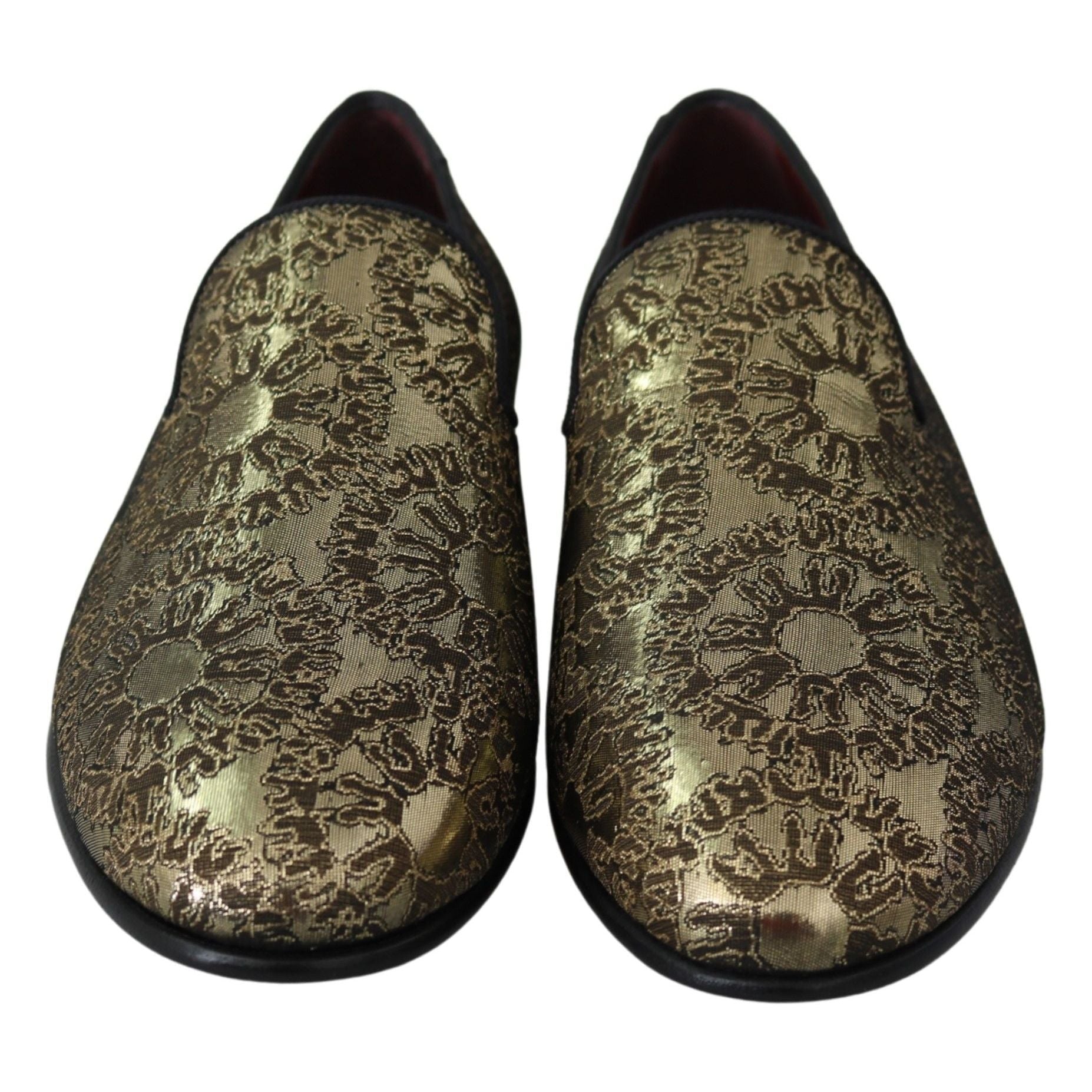 Dolce & Gabbana Gold Bordeaux Leather Loafers Slides Shoes
