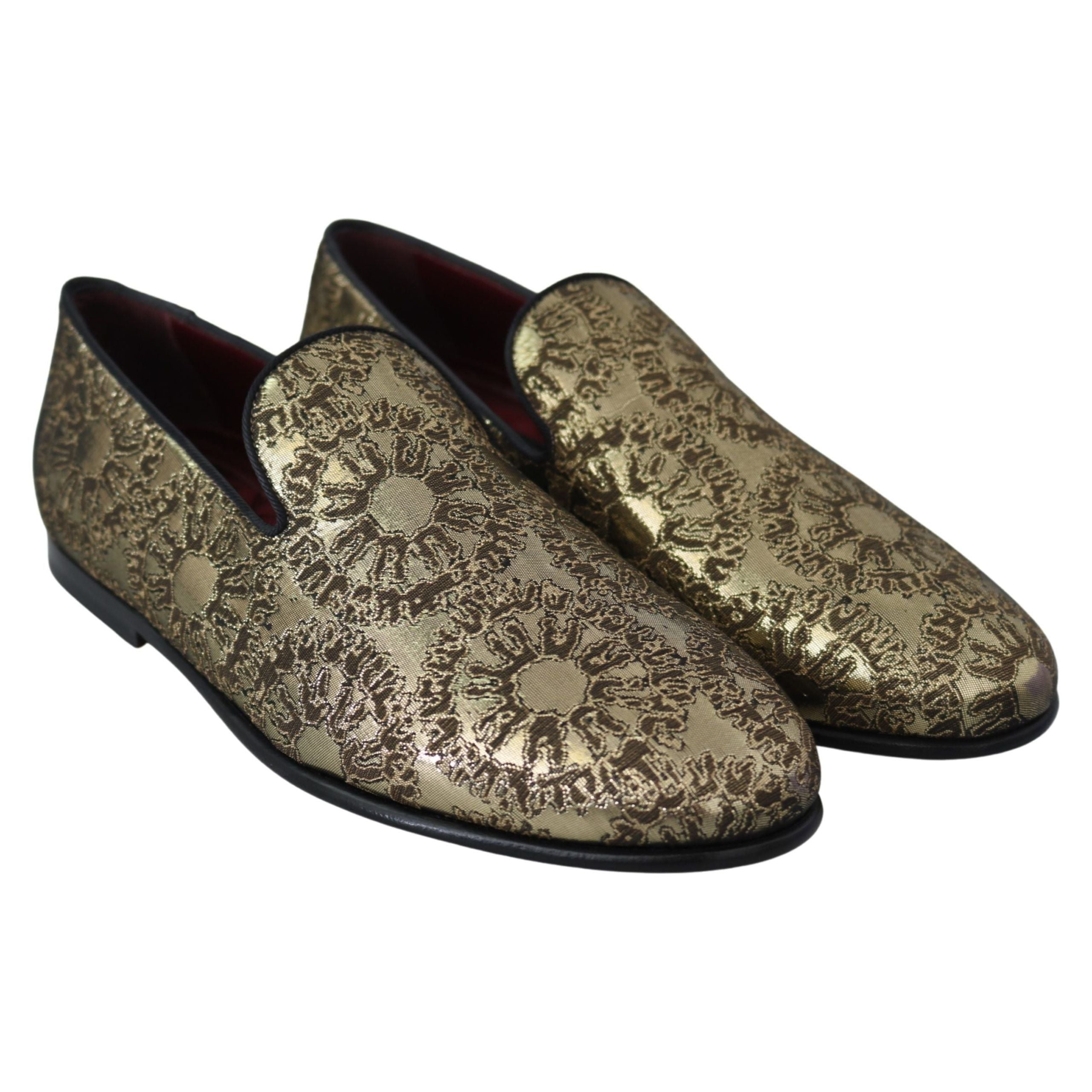 Dolce & Gabbana Gold Bordeaux Leather Loafers Slides Shoes
