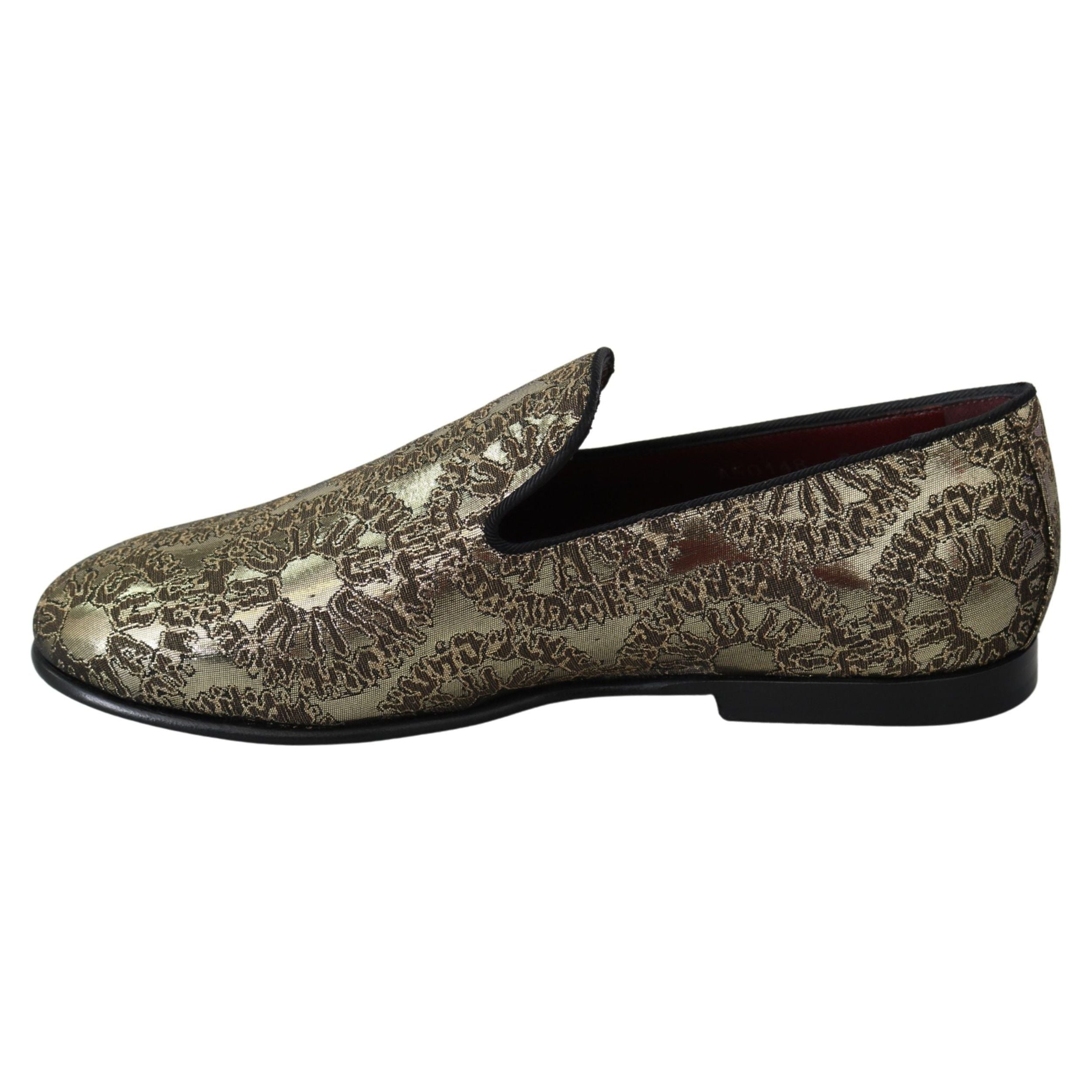Dolce & Gabbana Gold Bordeaux Leather Loafers Slides Shoes