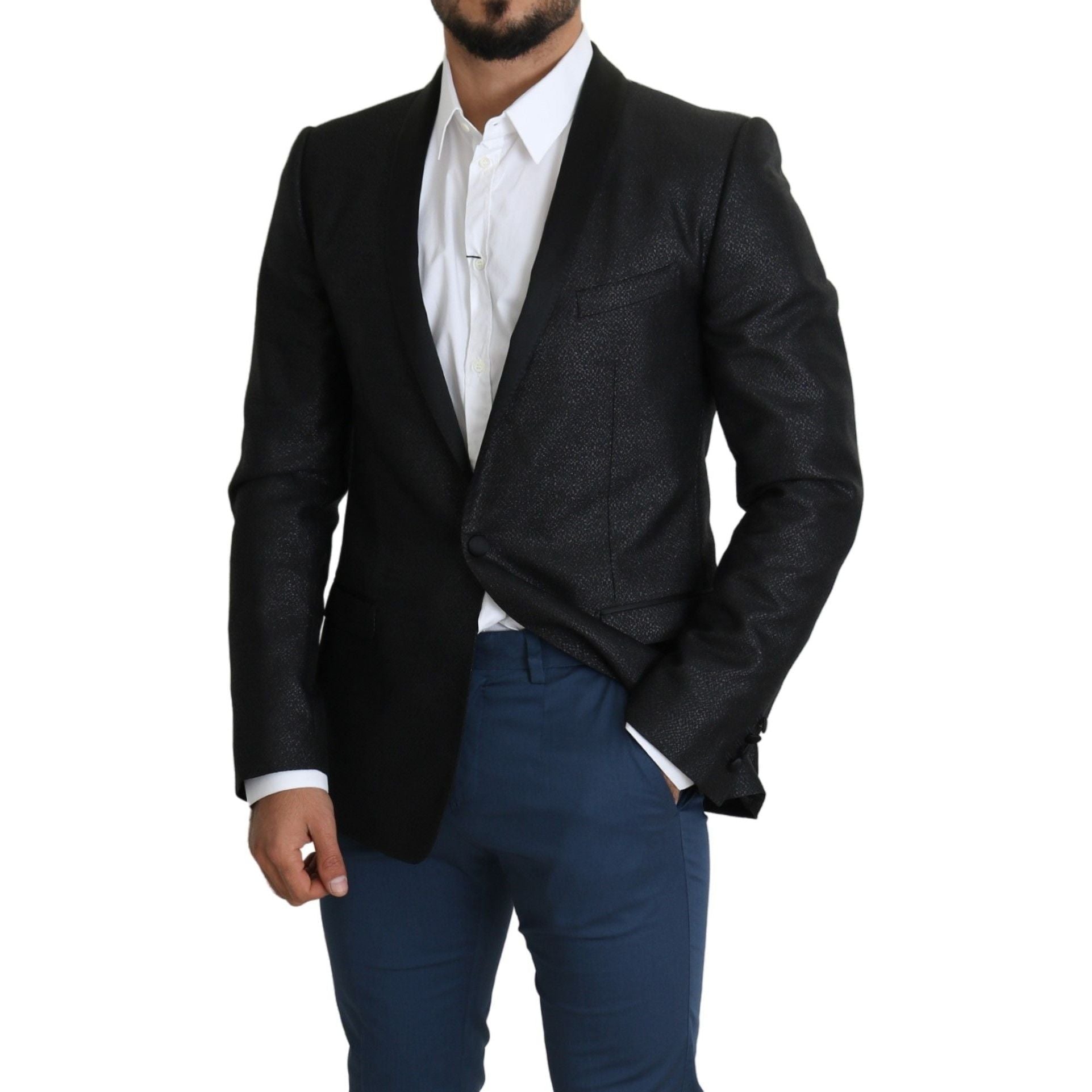 Dolce & Gabbana Black Jacquard Slim Fit Blazer