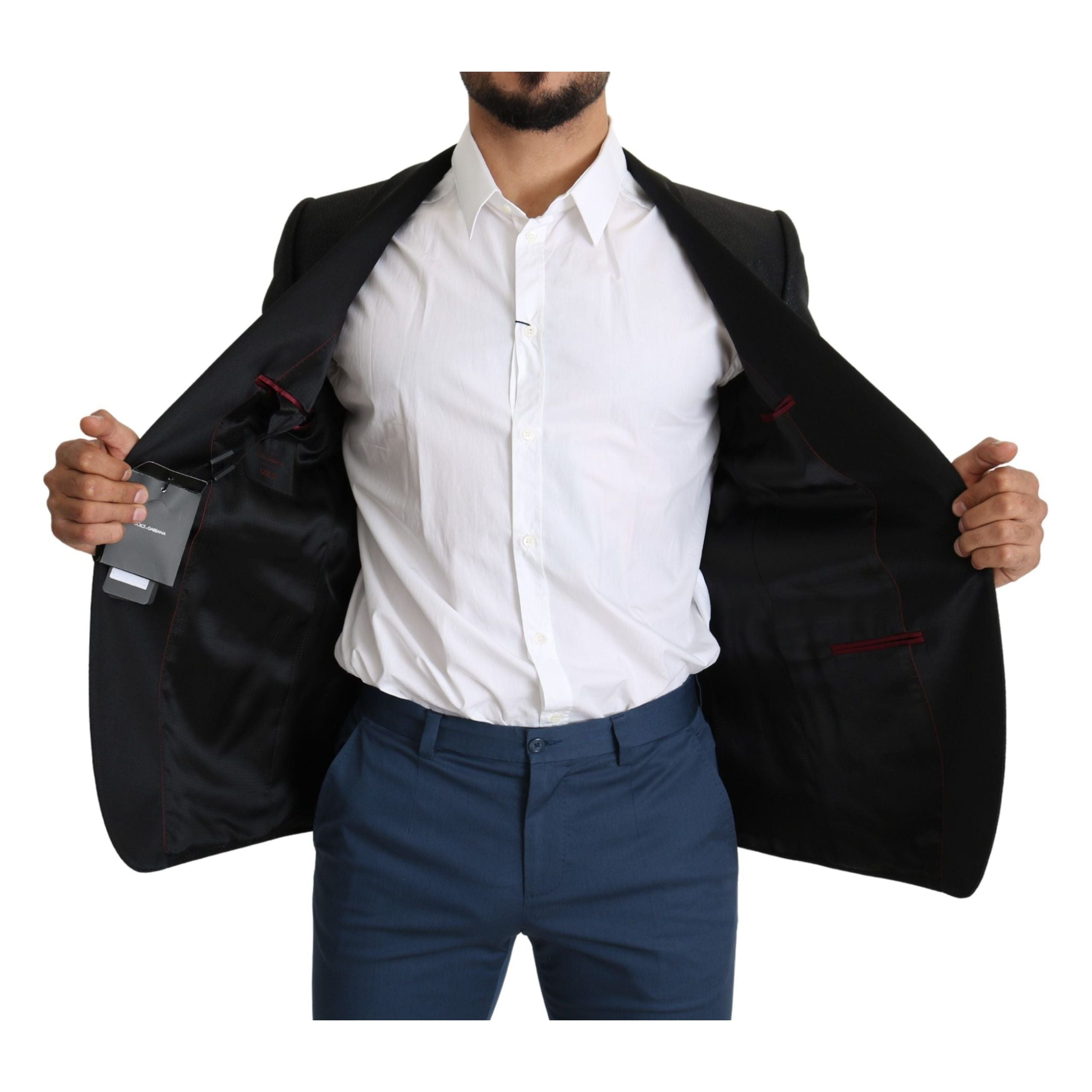 Dolce & Gabbana Black Jacquard Slim Fit Blazer