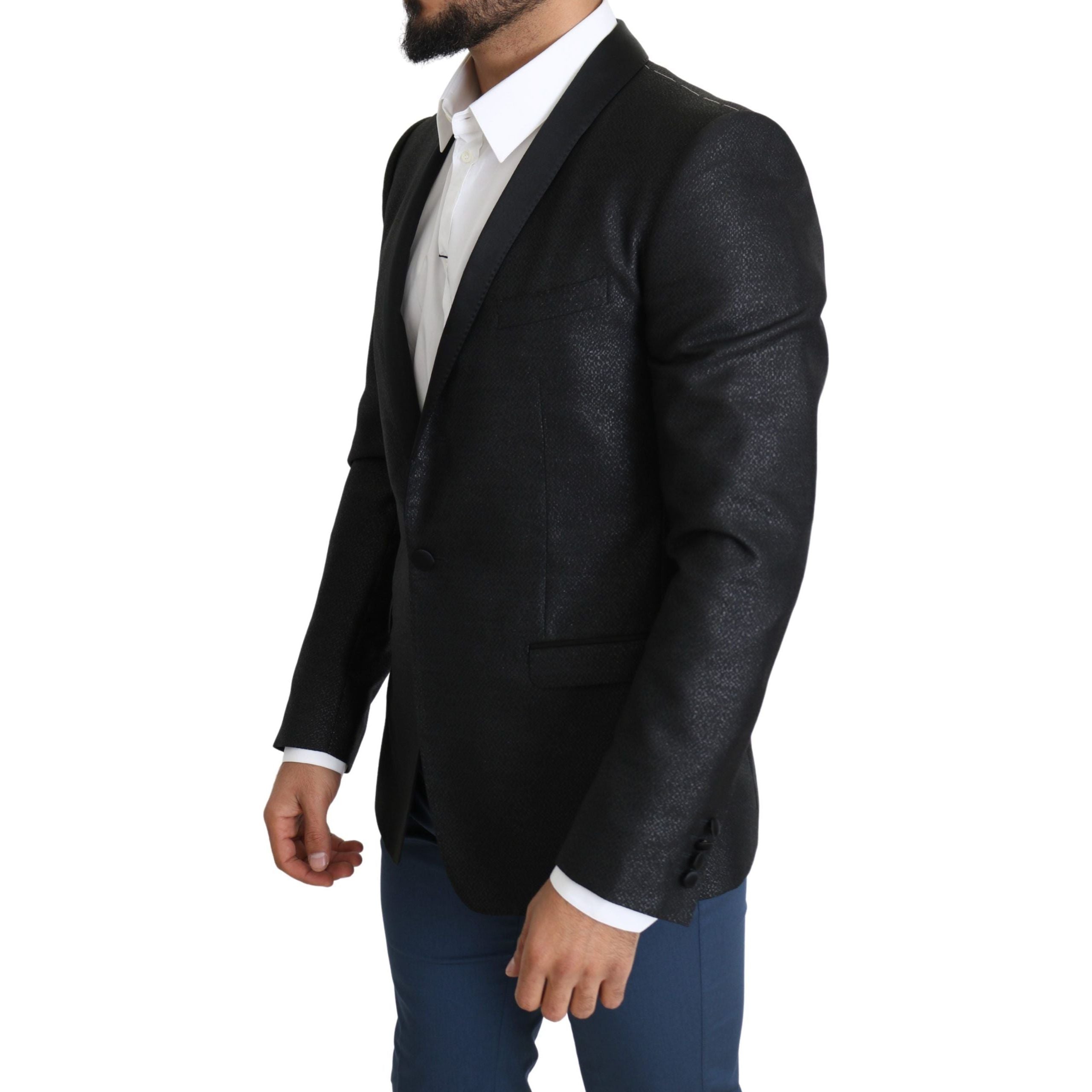 Dolce & Gabbana Black Jacquard Slim Fit Blazer